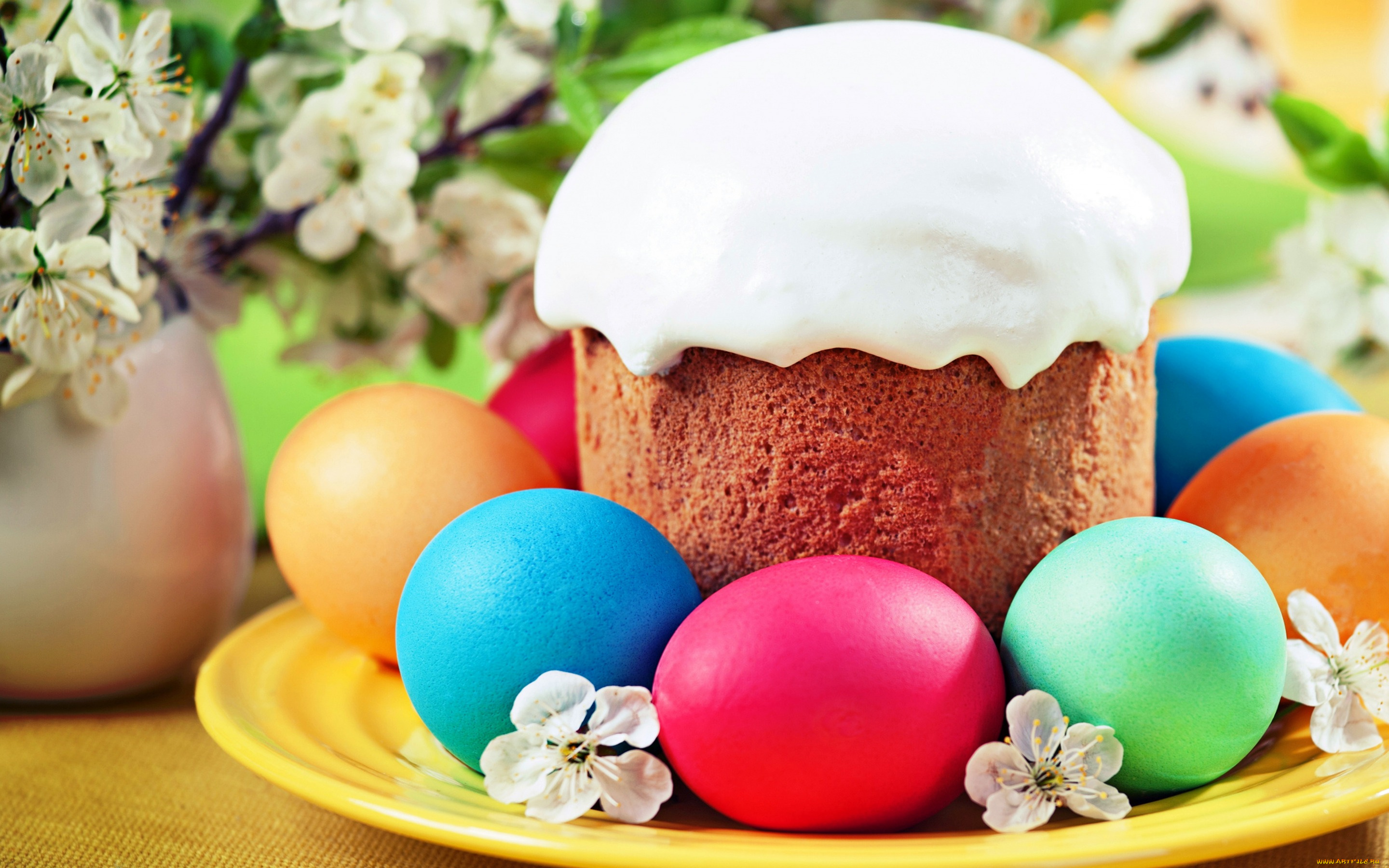праздничные, пасха, easter, eggs, кулич, яйца, глазурь, цветы, весна