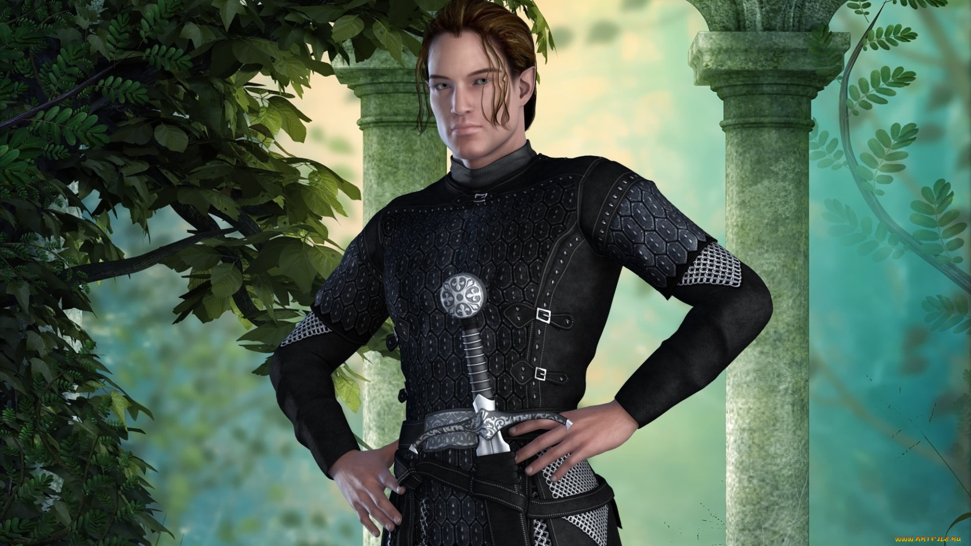 3д, графика, эльфы, , elves, фон, эльф, оружие, взгляд, парень