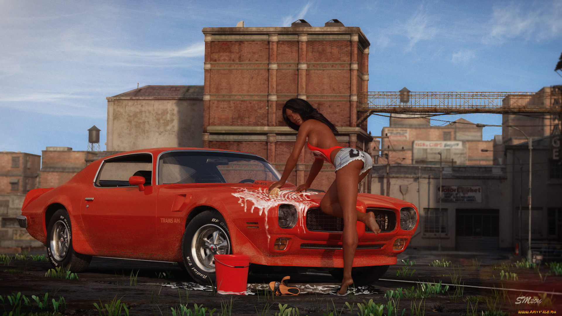 3д, графика, люди-авто, мото, , people-, car, , , moto, фон, взгляд, девушка, автомобиль