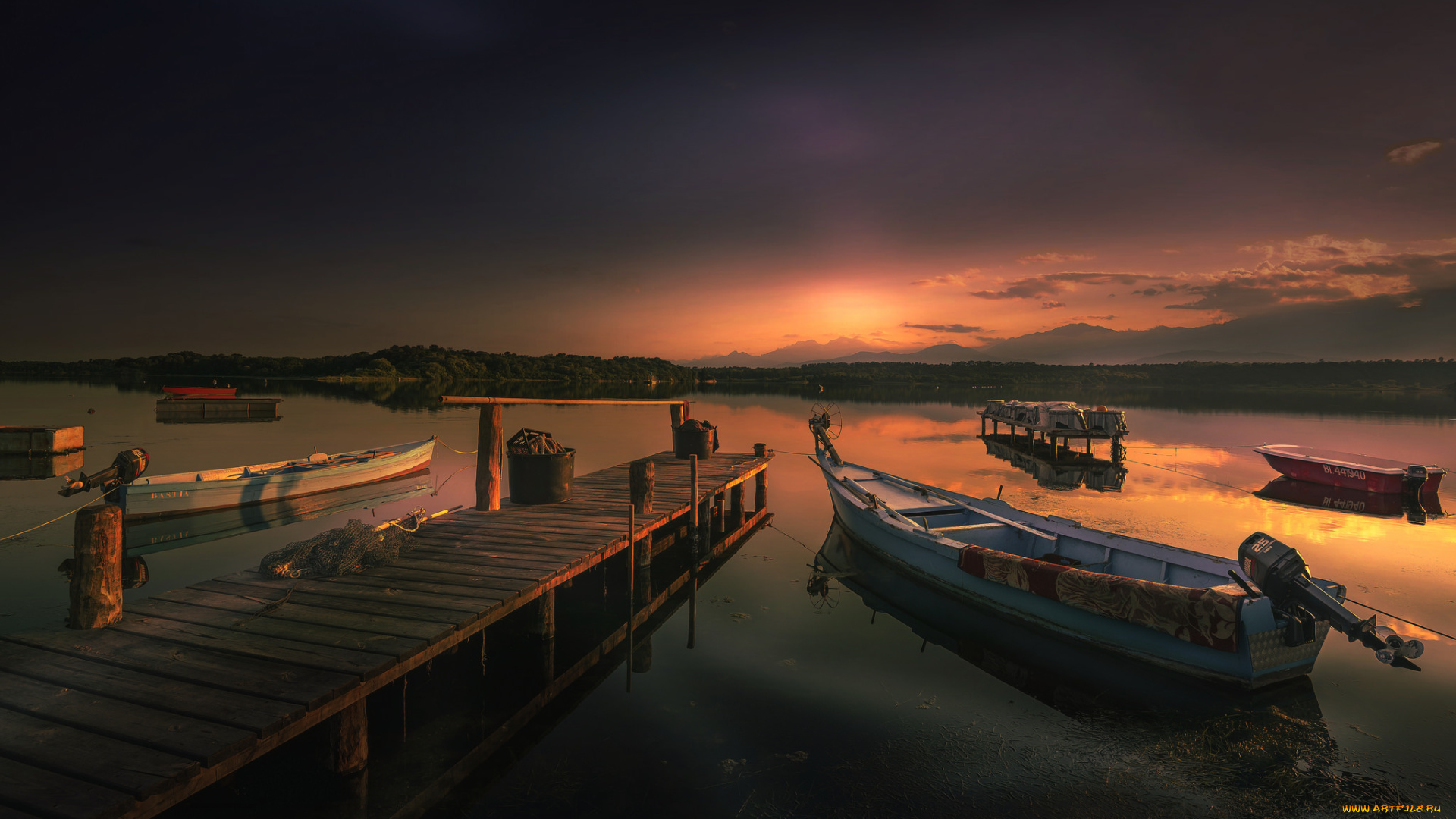 корабли, моторные, лодки, рассвет