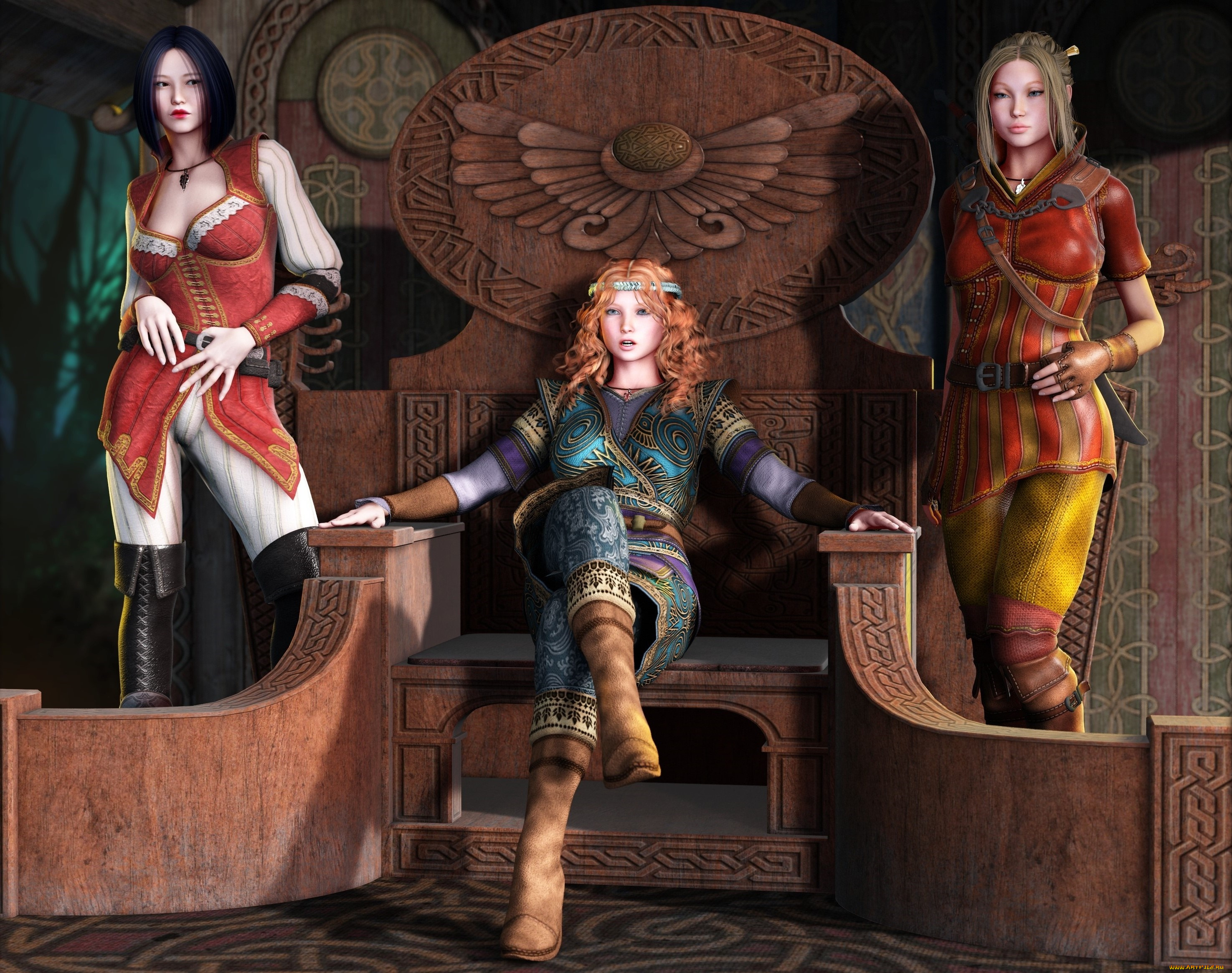 3д, графика, амазонки, , amazon, интерьер, фон, взгляд, девушки