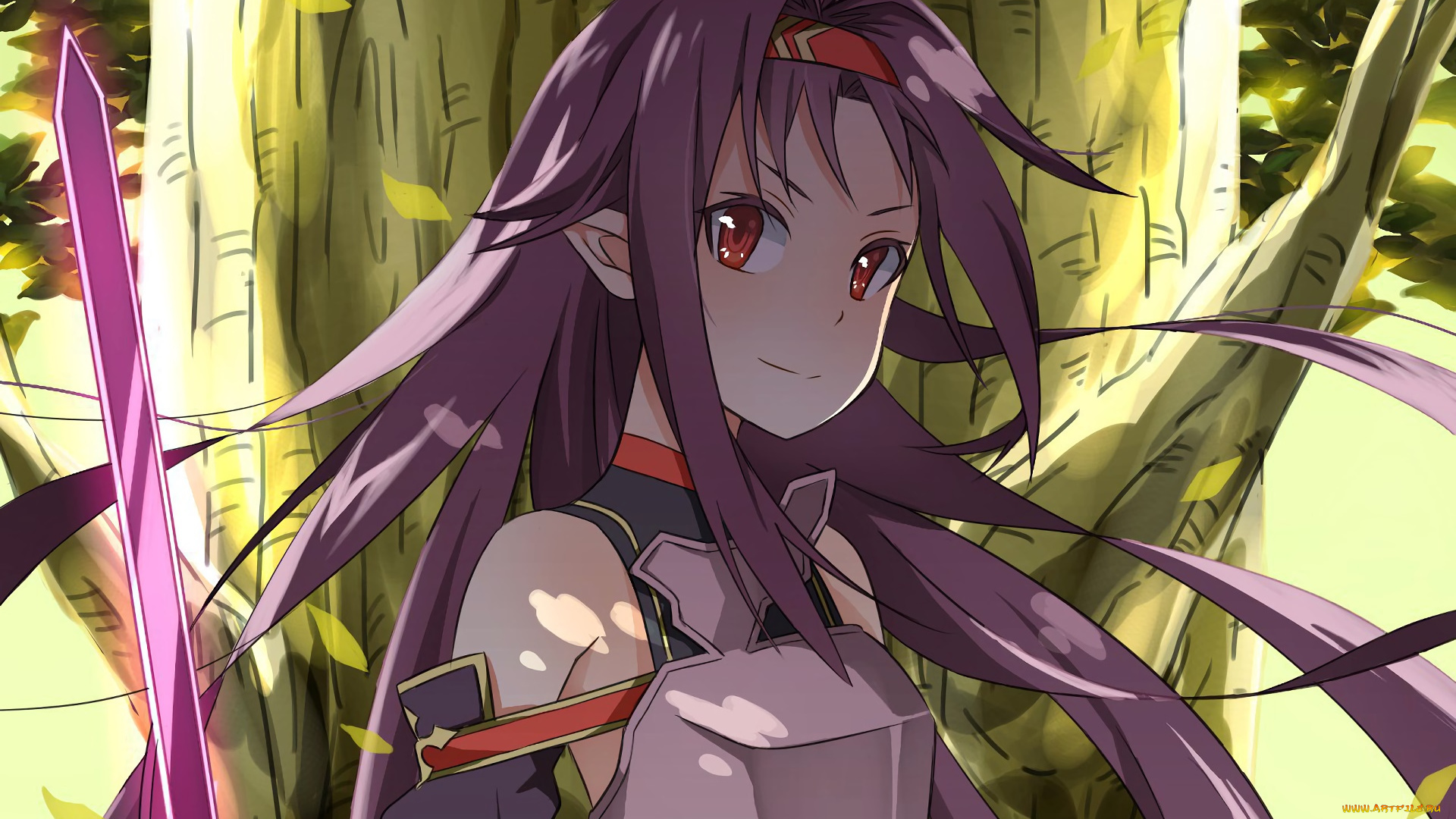 аниме, sword, art, online, девушка, взгляд, фон