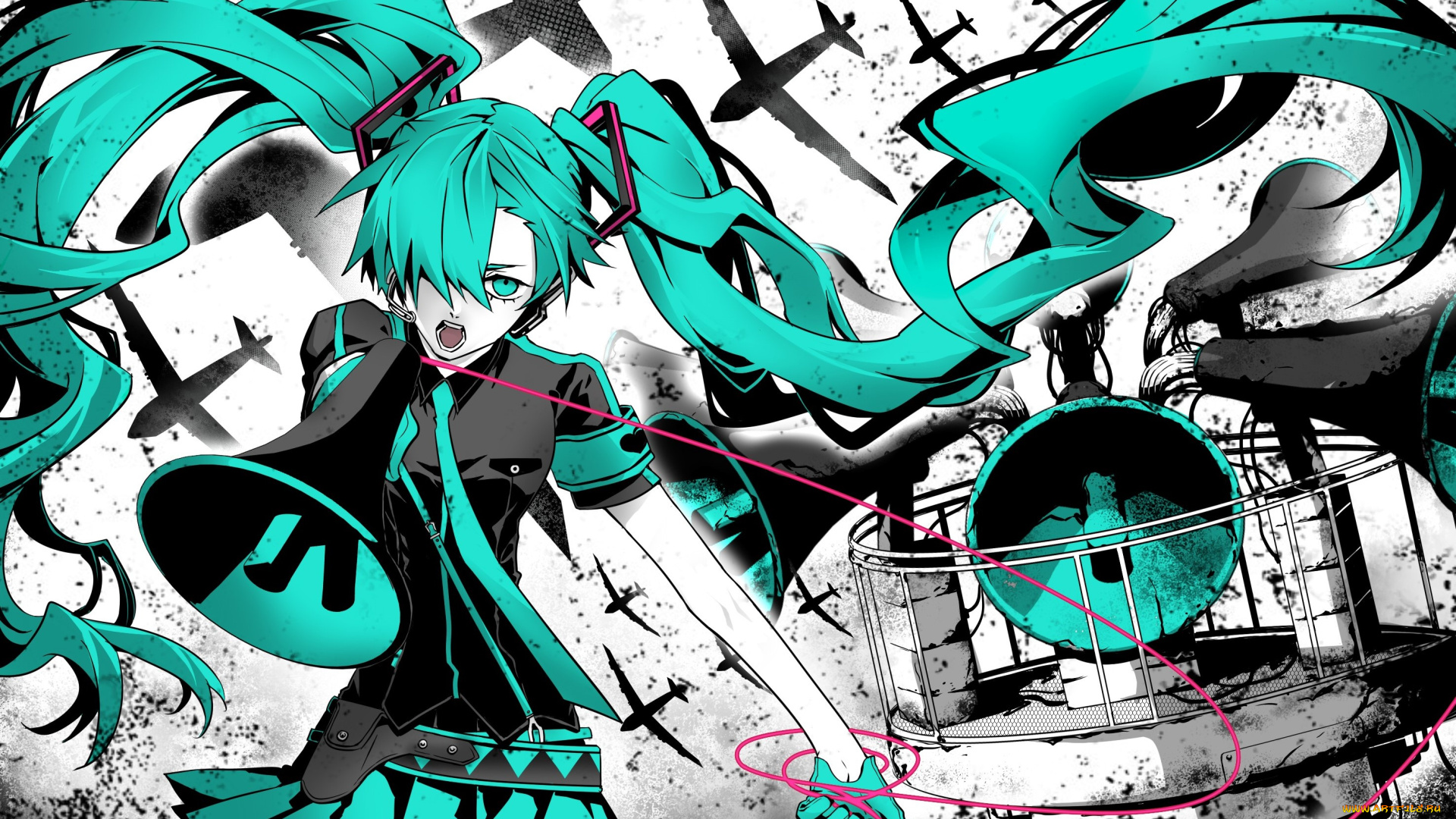 аниме, vocaloid, фон, взгляд, девушки