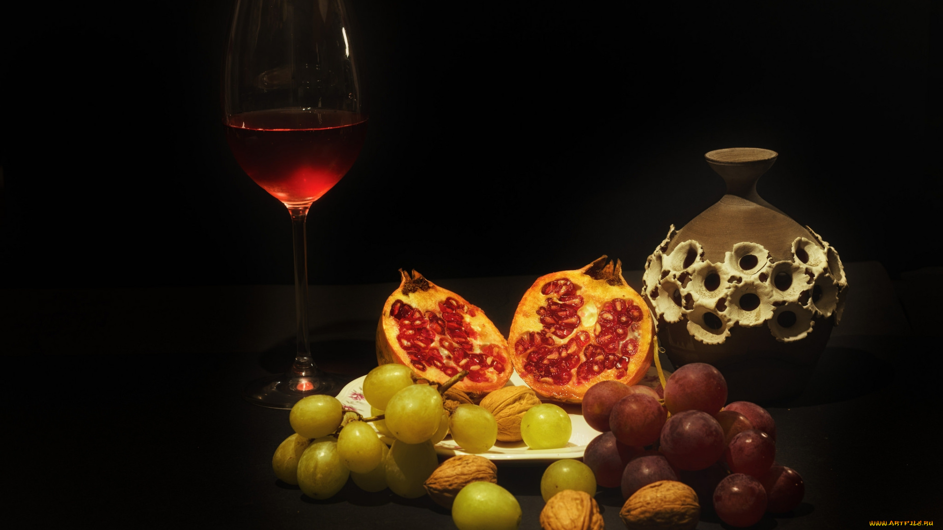 еда, натюрморт, вино, фрукты