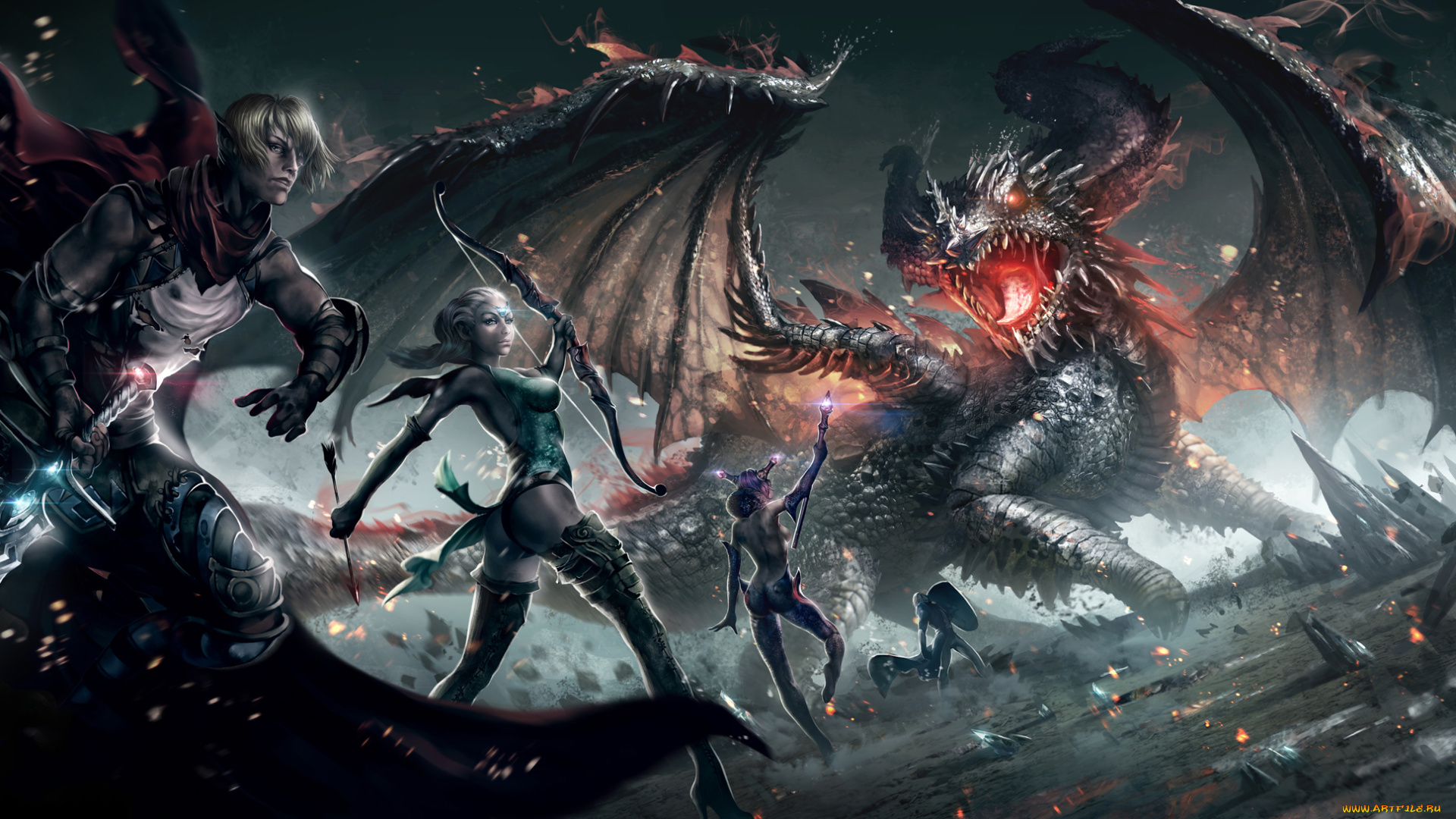 фэнтези, драконы, фон, оружие, взгляд, девушки, дракон