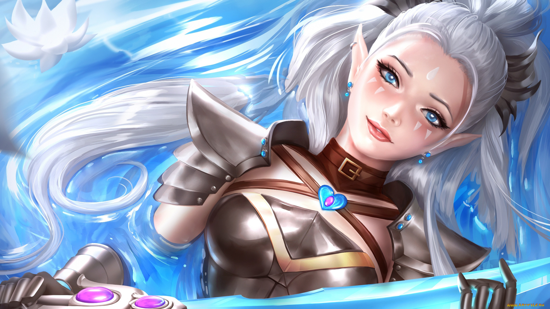 фэнтези, эльфы, арт, adalia, эльф, волосы, вода, меч, девушка