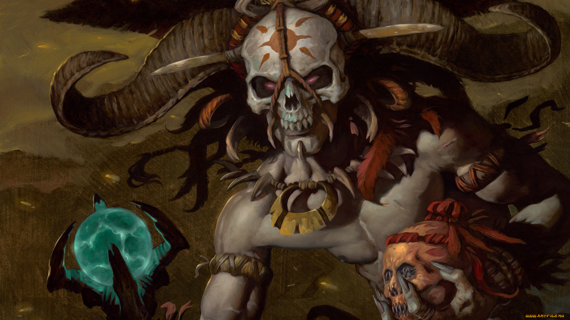 фэнтези, нежить, череп, кости, глаза, рога, маска, демон