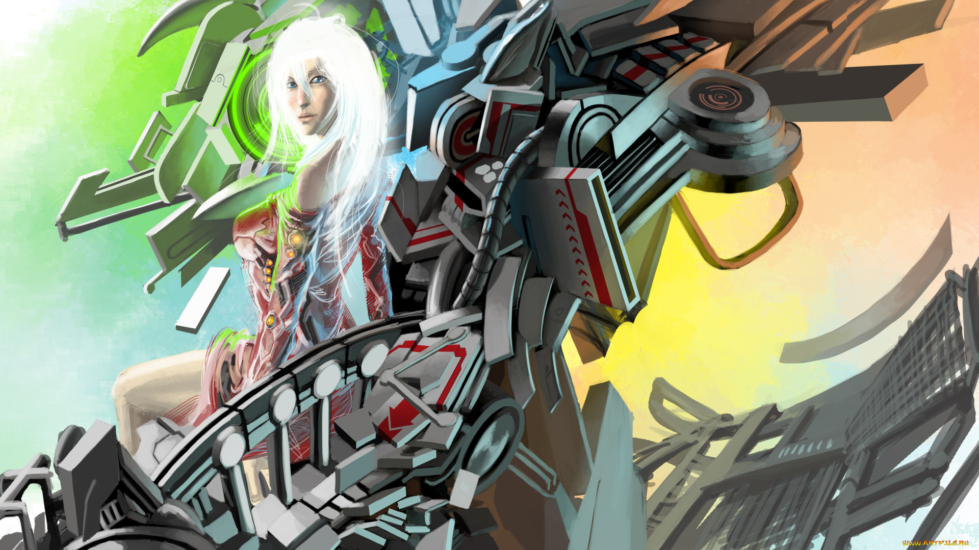 фэнтези, роботы, , киборги, , механизмы, взгляд, фон, девушка