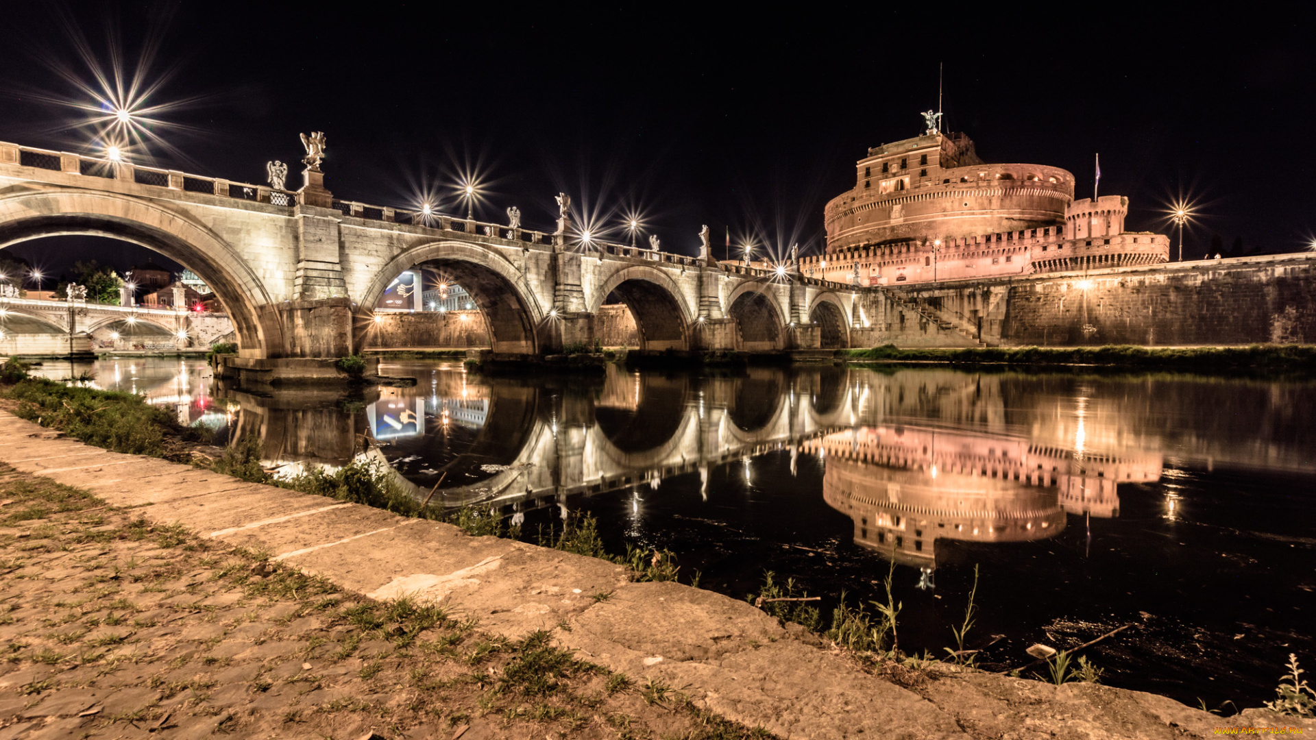 lungotevere, tor, di, nona, , rome, города, рим, , ватикан, , италия, огни, ночь
