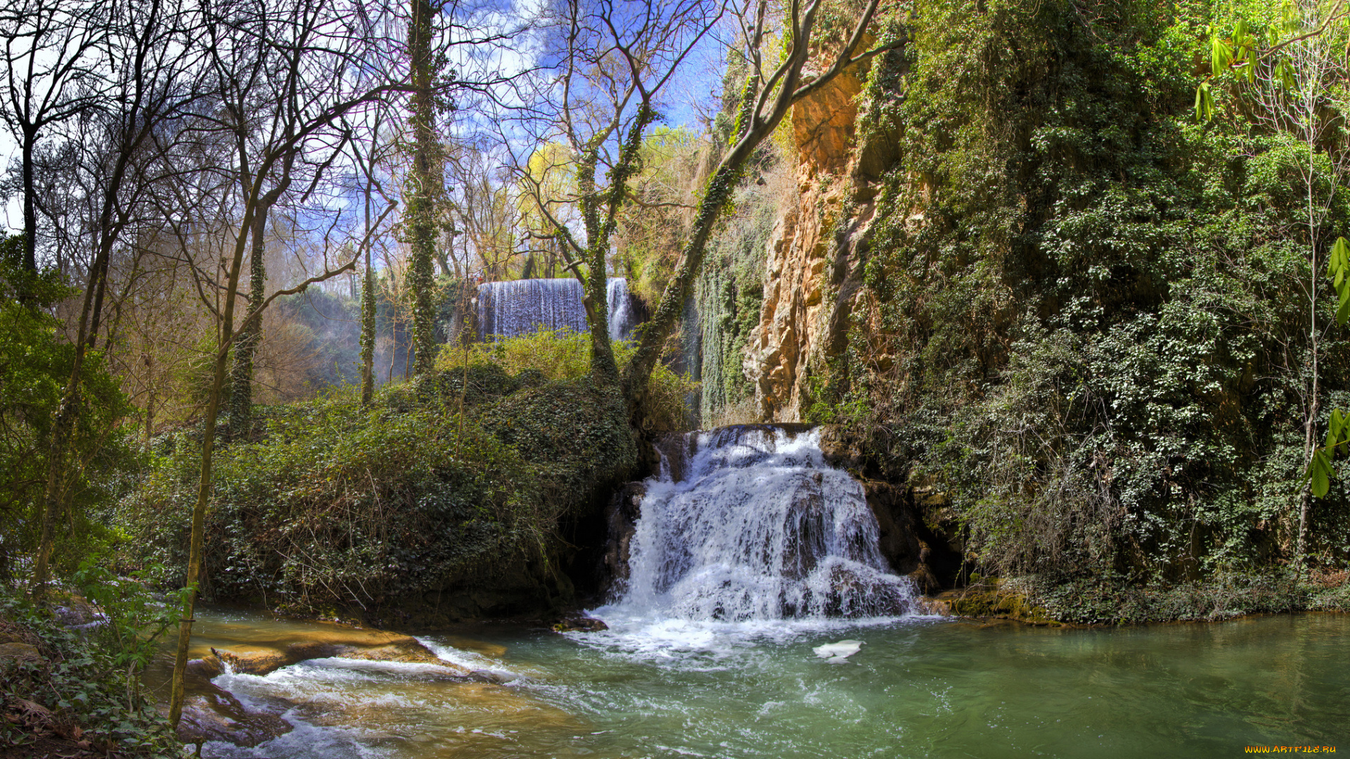 природа, водопады, лес, река, водопад