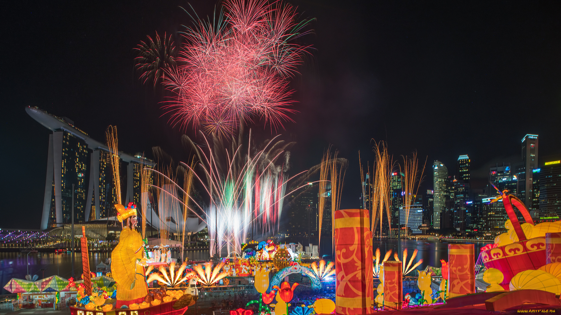 singapore, города, сингапур, , сингапур, фейерверк