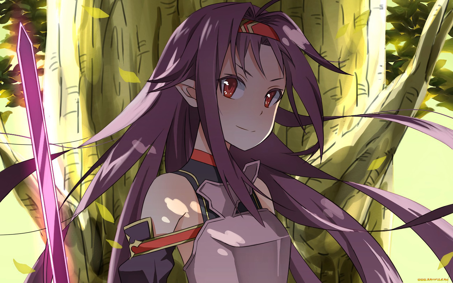 аниме, sword, art, online, девушка, взгляд, фон