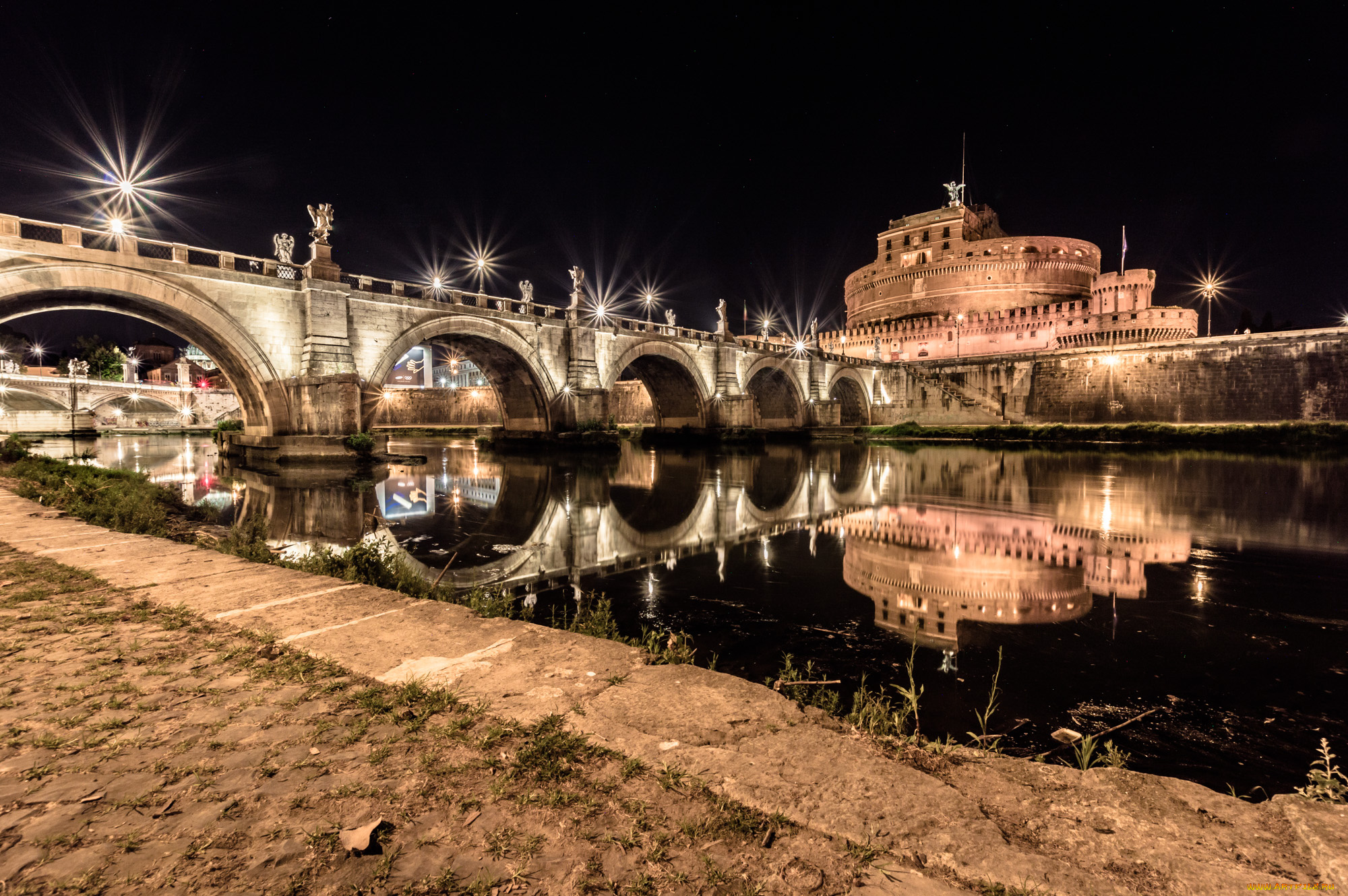 lungotevere, tor, di, nona, , rome, города, рим, , ватикан, , италия, огни, ночь