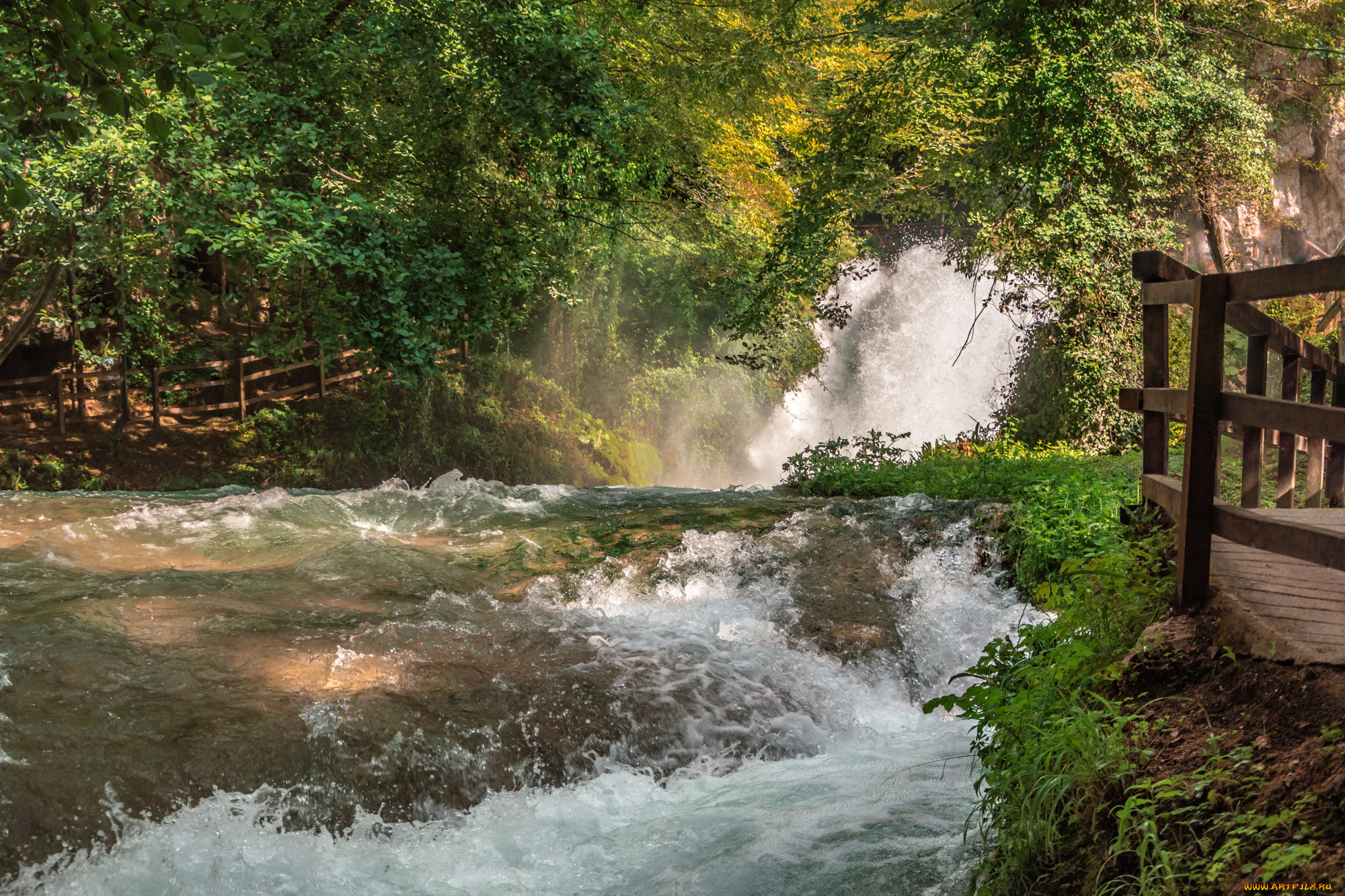 природа, водопады, лес, река, водопад