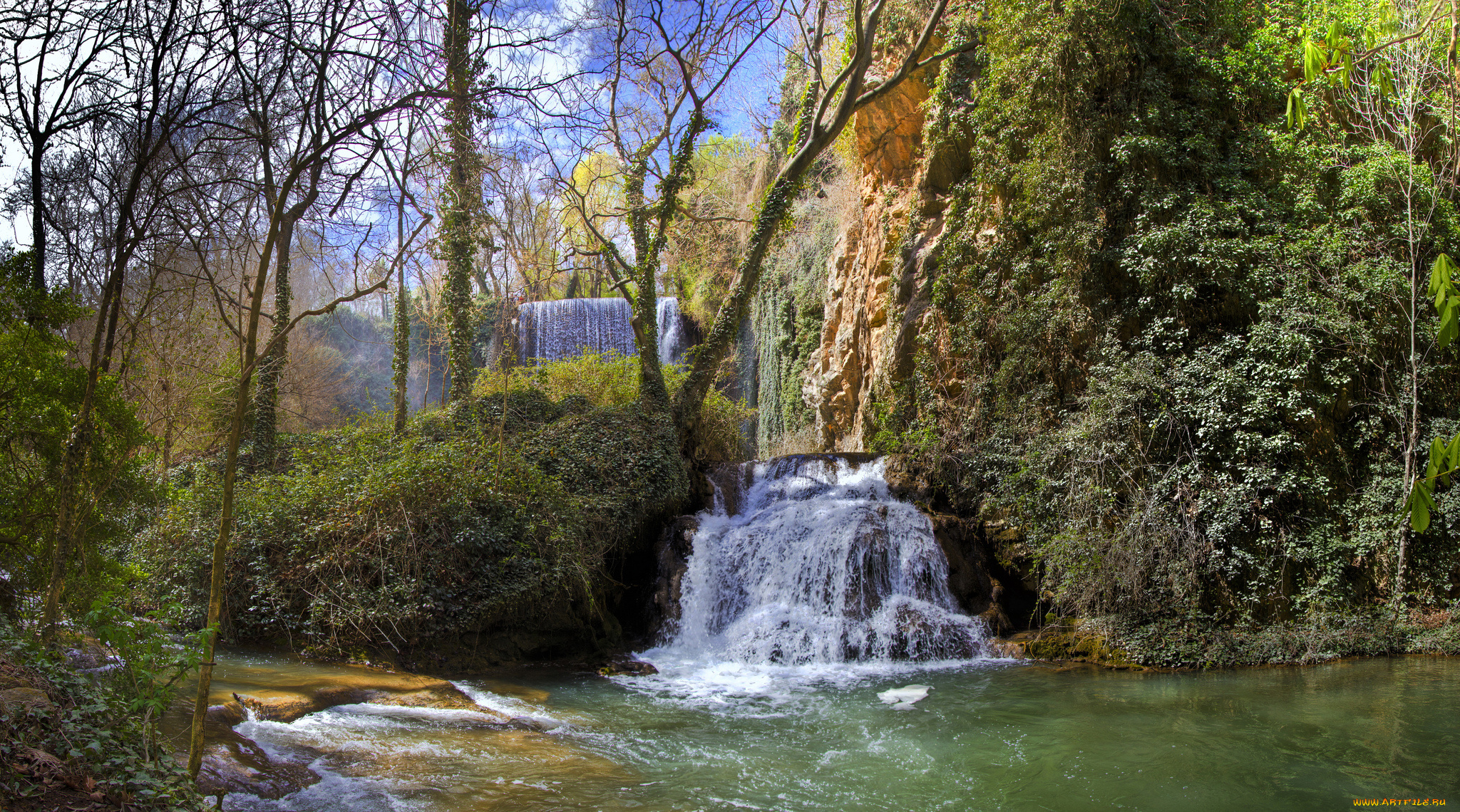 природа, водопады, лес, река, водопад
