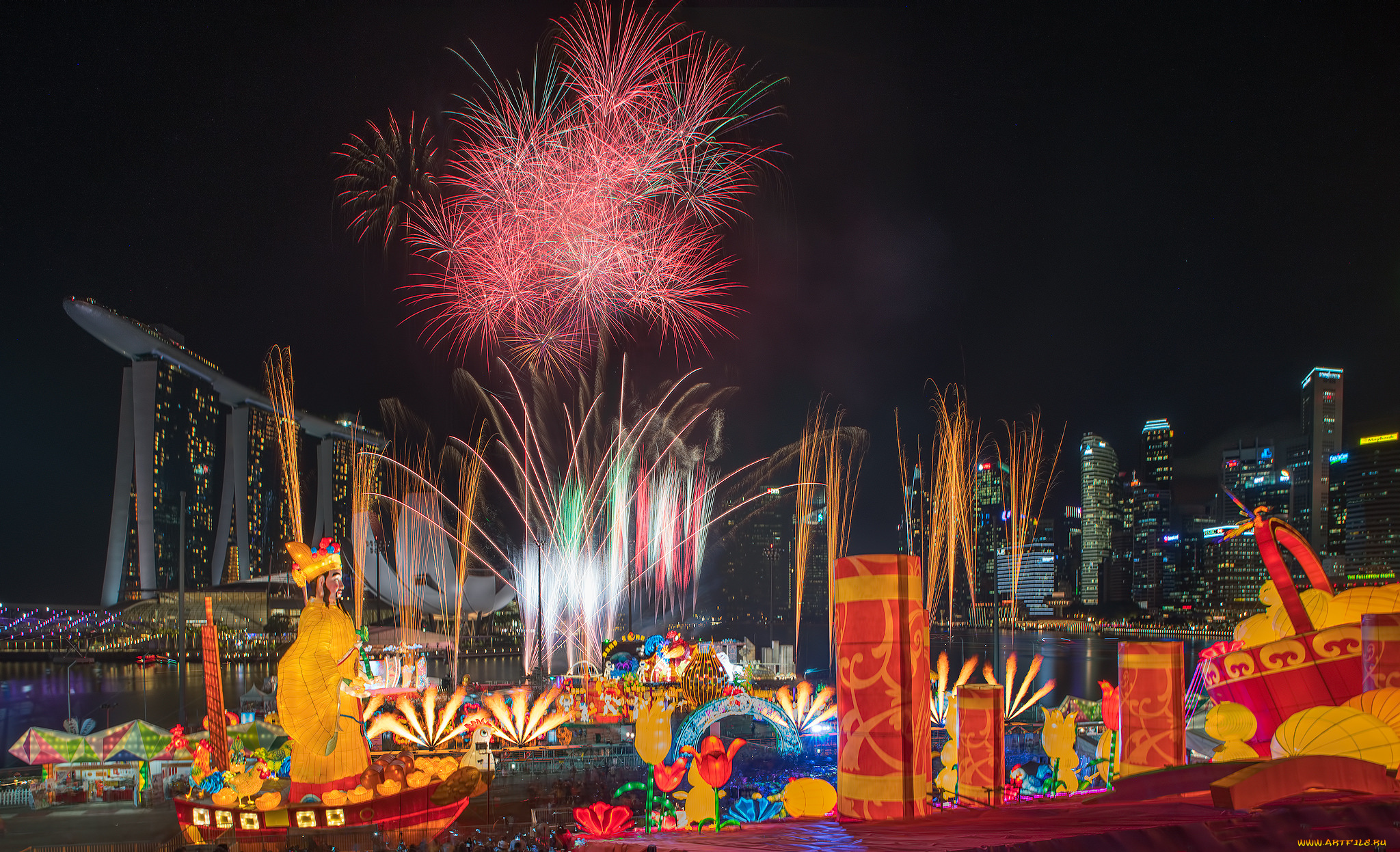 singapore, города, сингапур, , сингапур, фейерверк