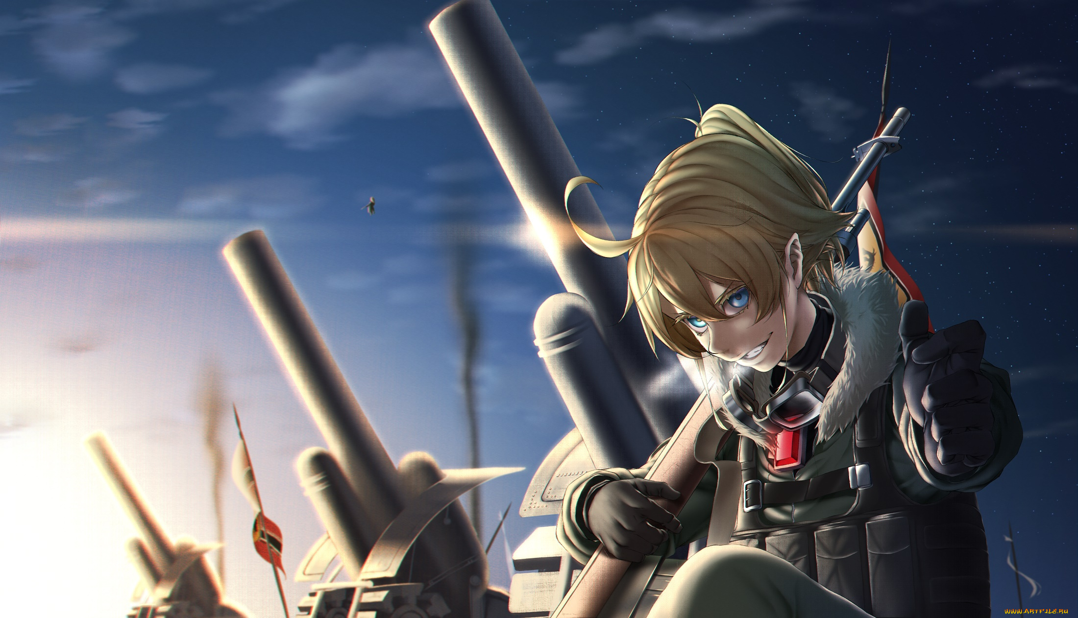 youjo, senki, аниме, девушка, фон, взгляд