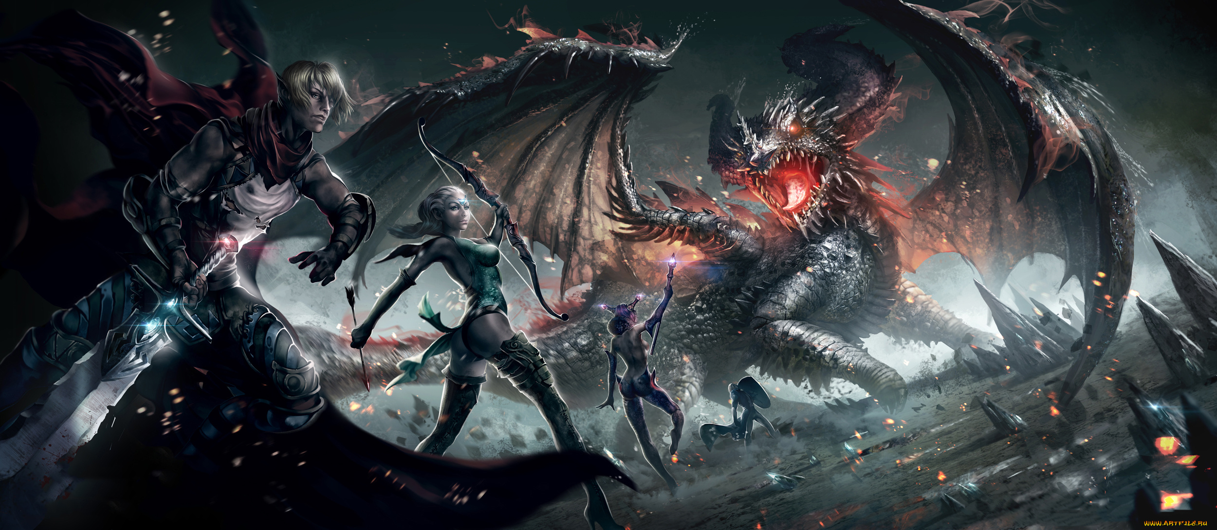 фэнтези, драконы, фон, оружие, взгляд, девушки, дракон