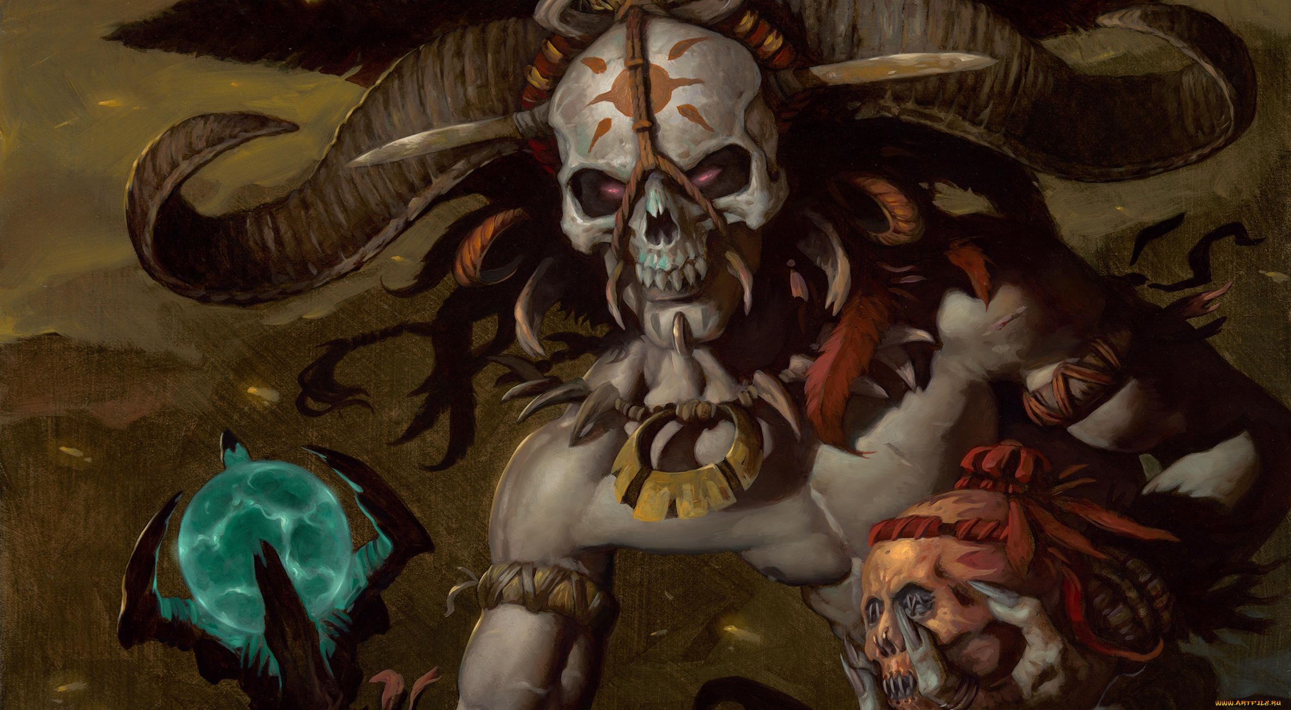 фэнтези, нежить, череп, кости, глаза, рога, маска, демон