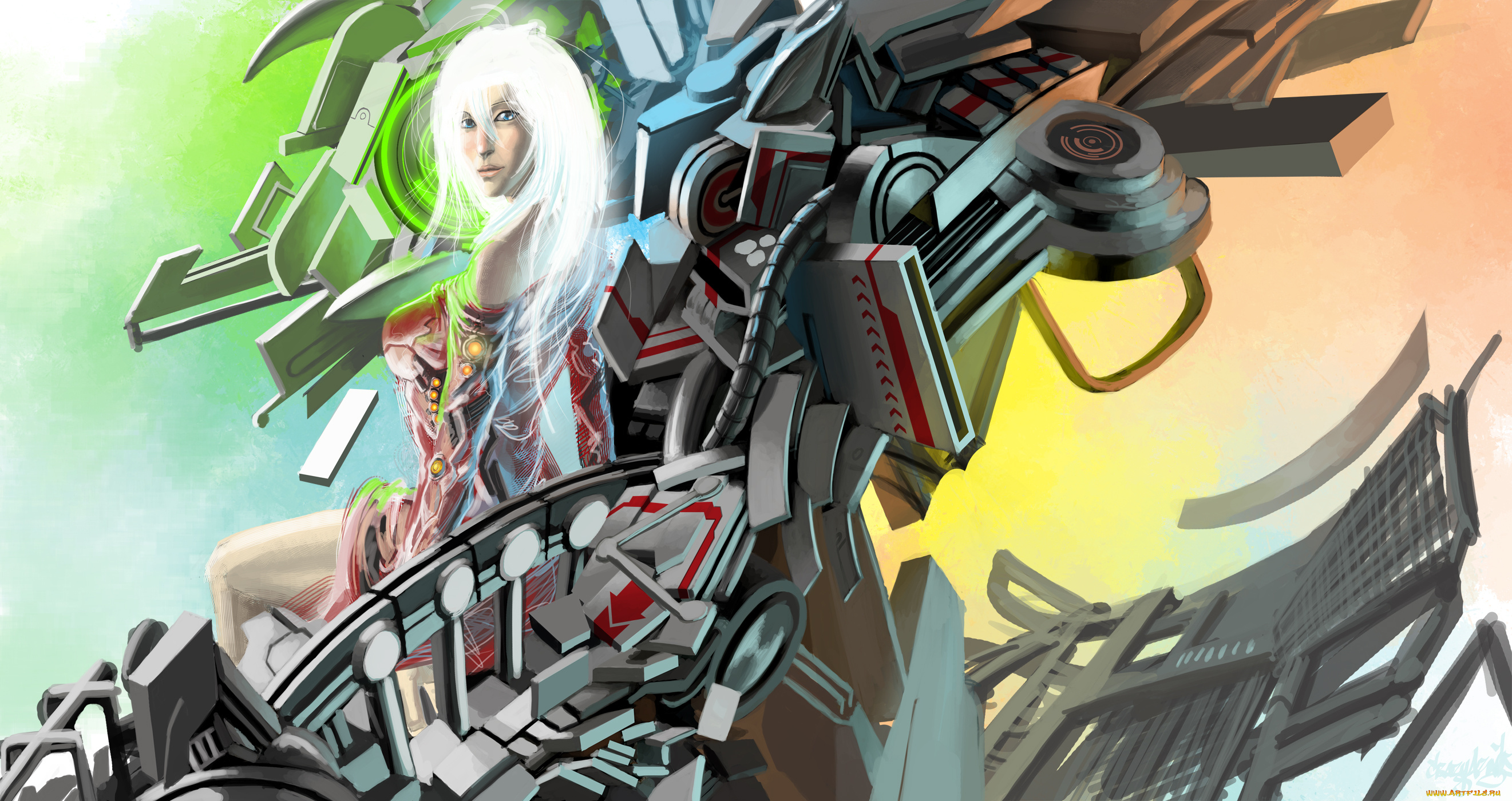 фэнтези, роботы, , киборги, , механизмы, взгляд, фон, девушка