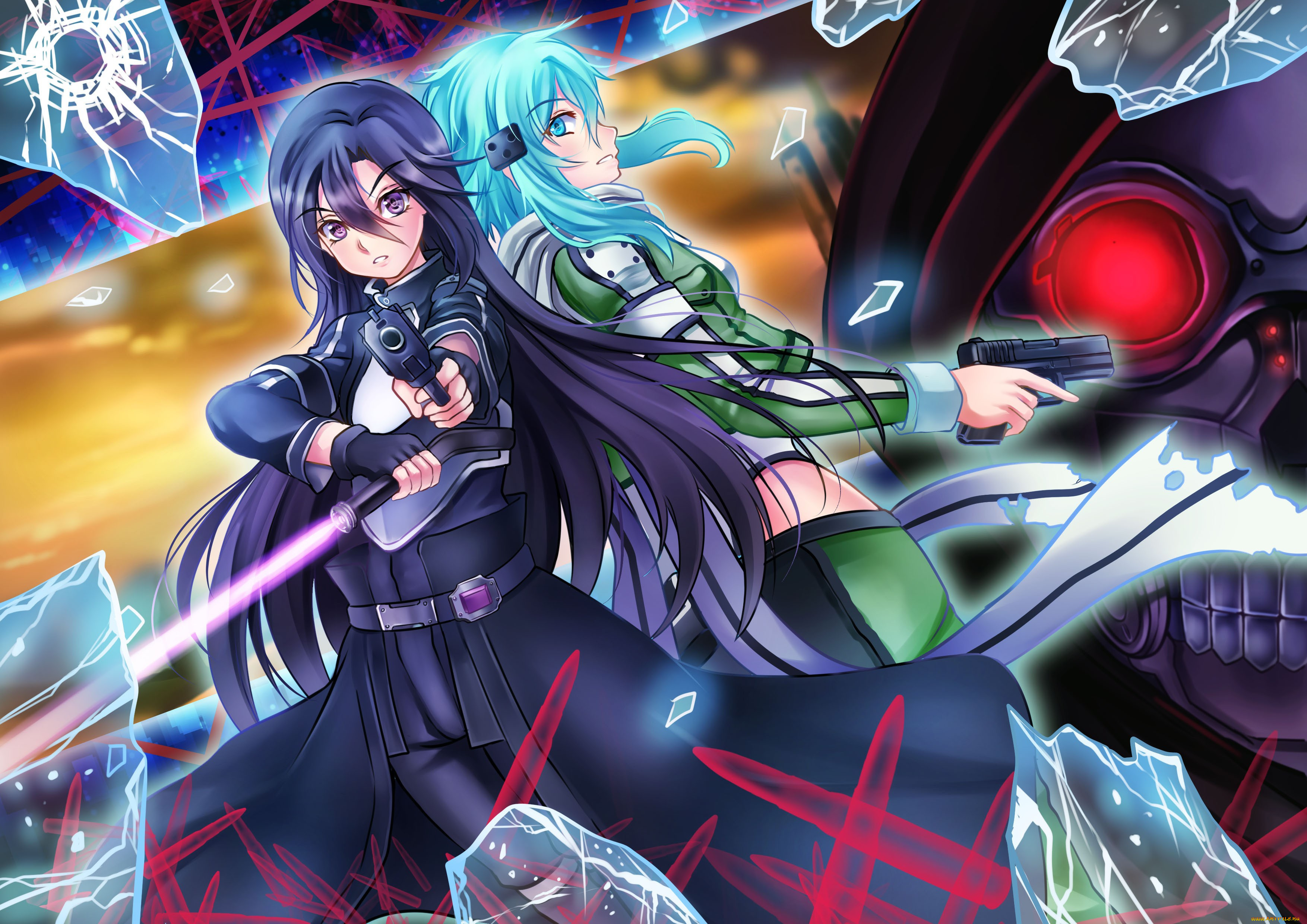 аниме, sword, art, online, синон, кирито