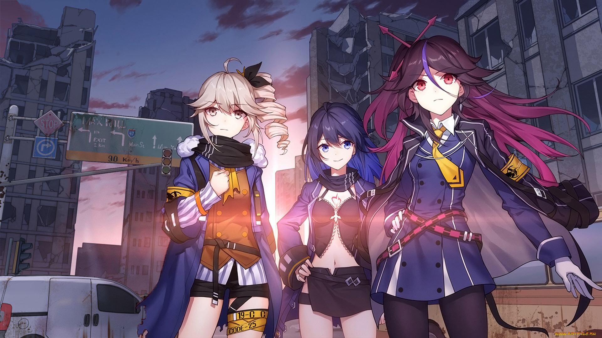 аниме, город, , улицы, , интерьер, , здания, девушки