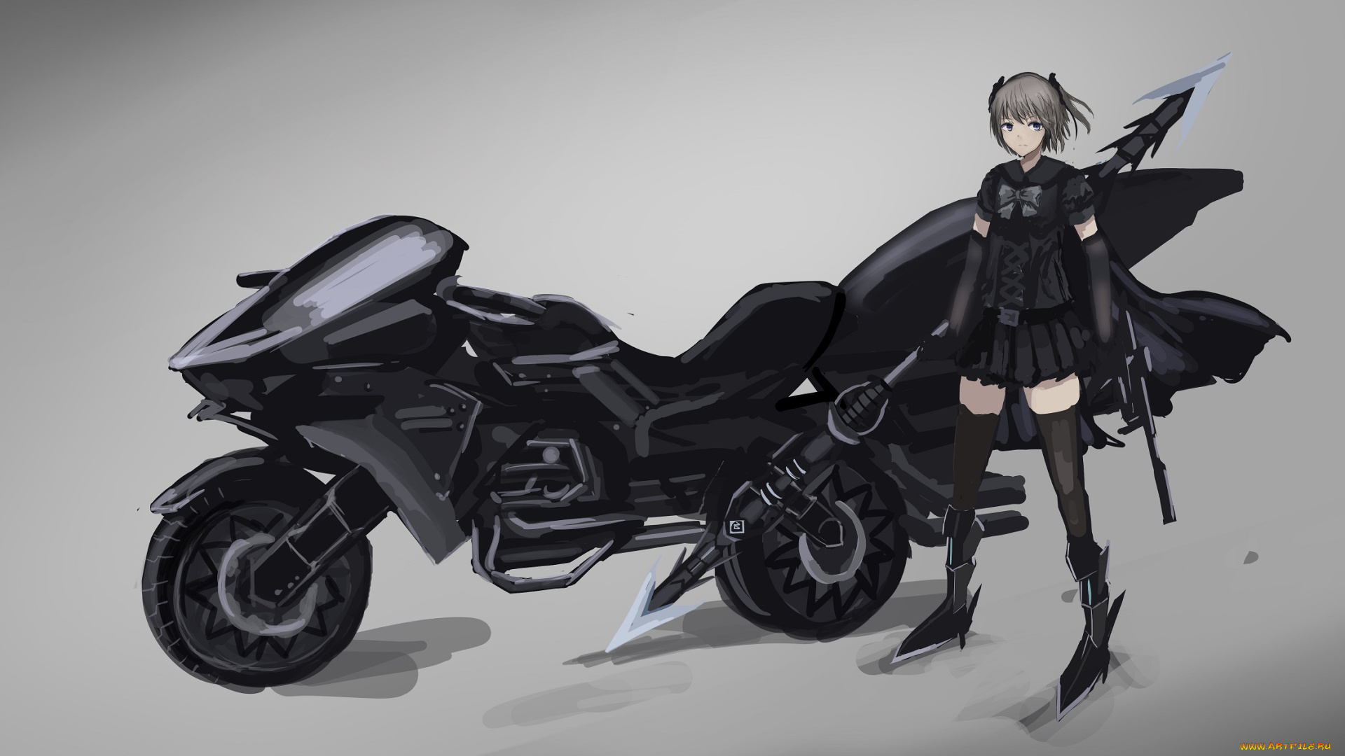 аниме, оружие, , техника, , технологии, девушка, мотоцикл