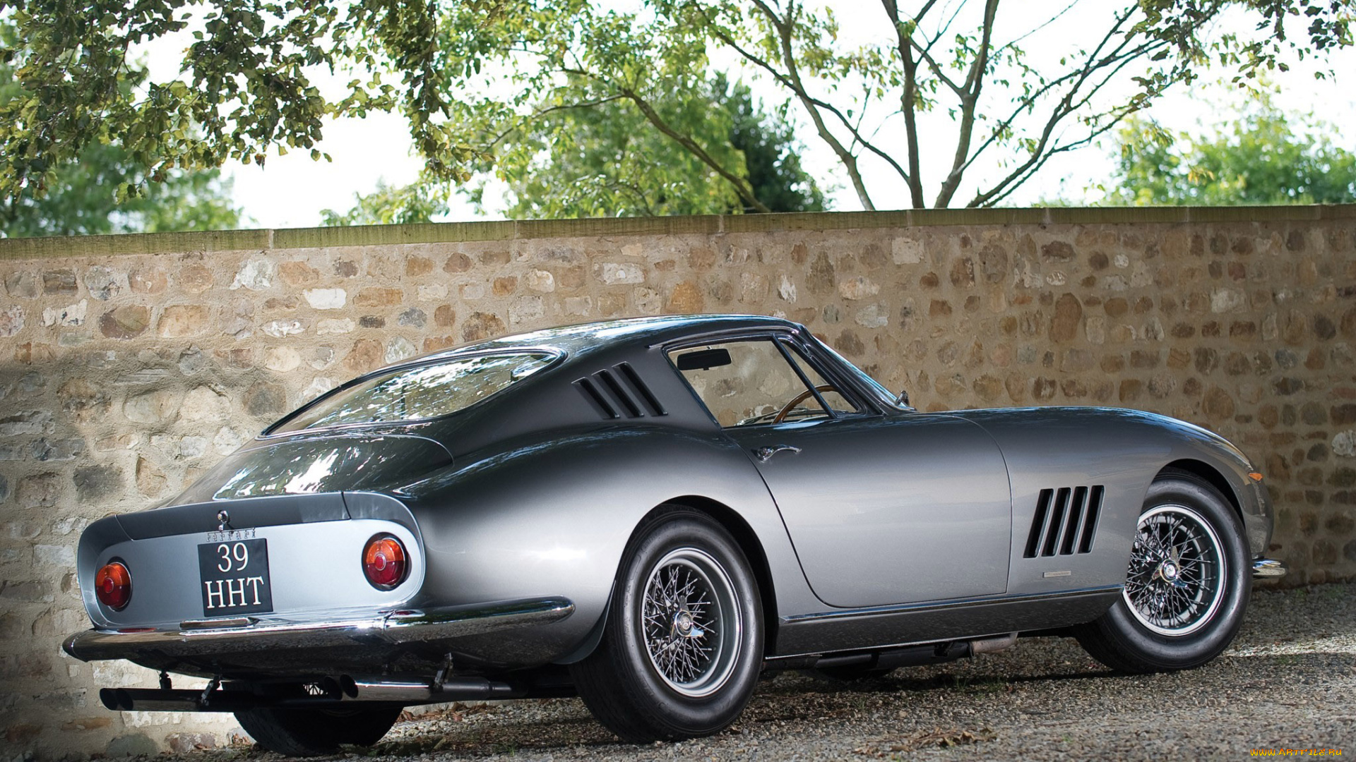 ferrari, 275, gtb6c, scaglietti, longnose, автомобили, ferrari, серебристый, феррари, деревья, стена