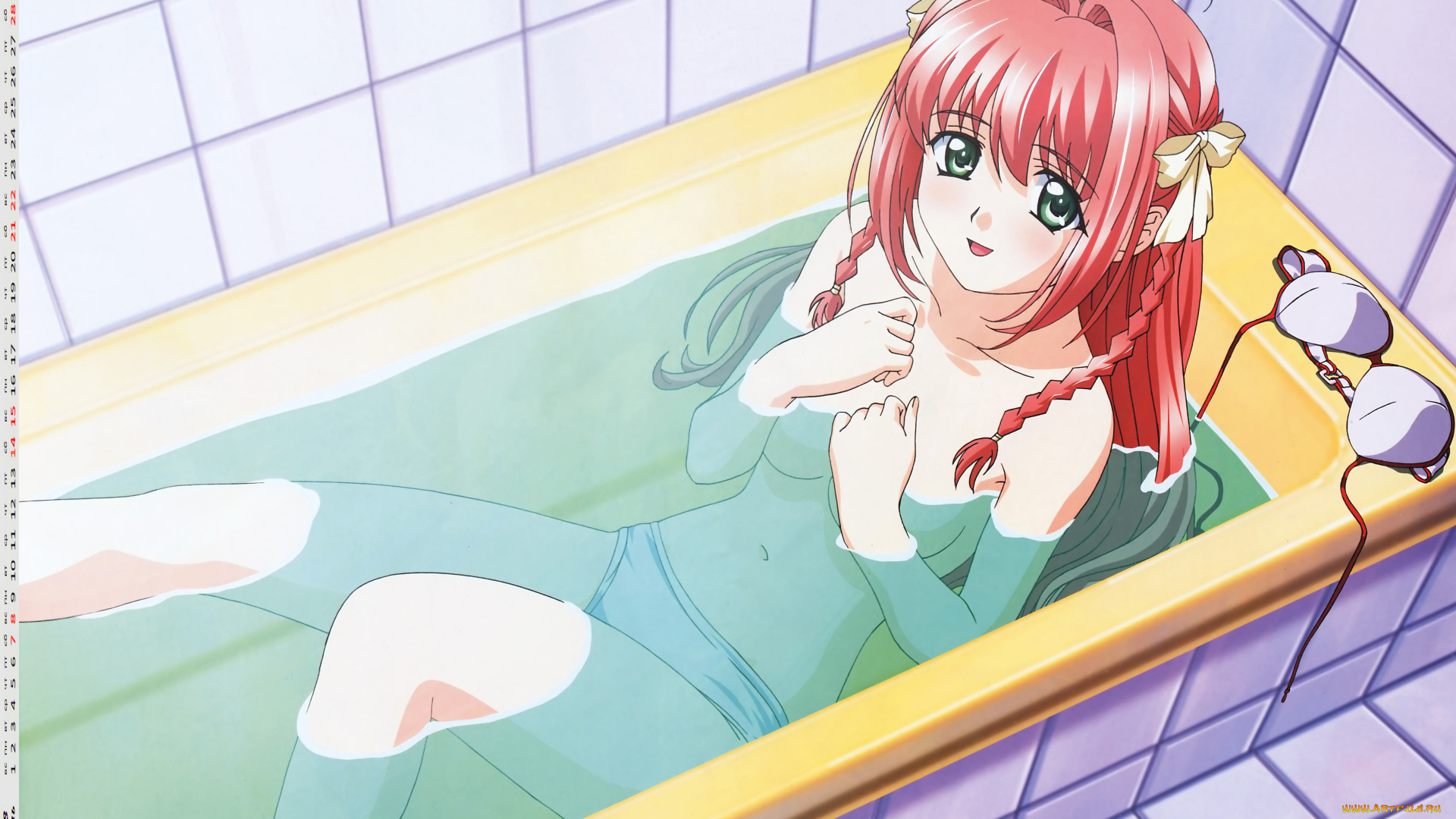 календари, аниме, девушка, ванна