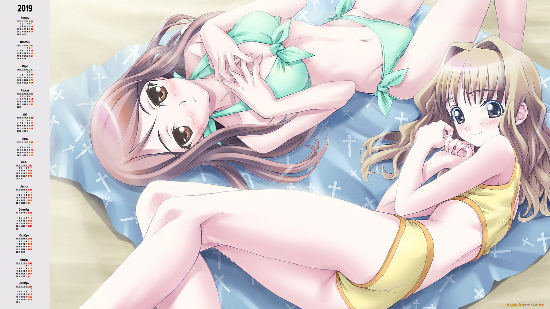 календари, аниме, двое, взгляд, девушка