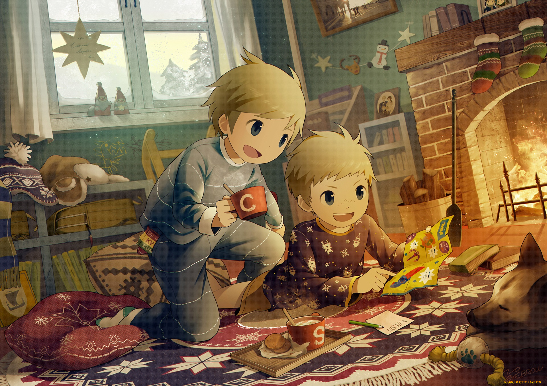 аниме, город, , улицы, , интерьер, , здания, мальчики