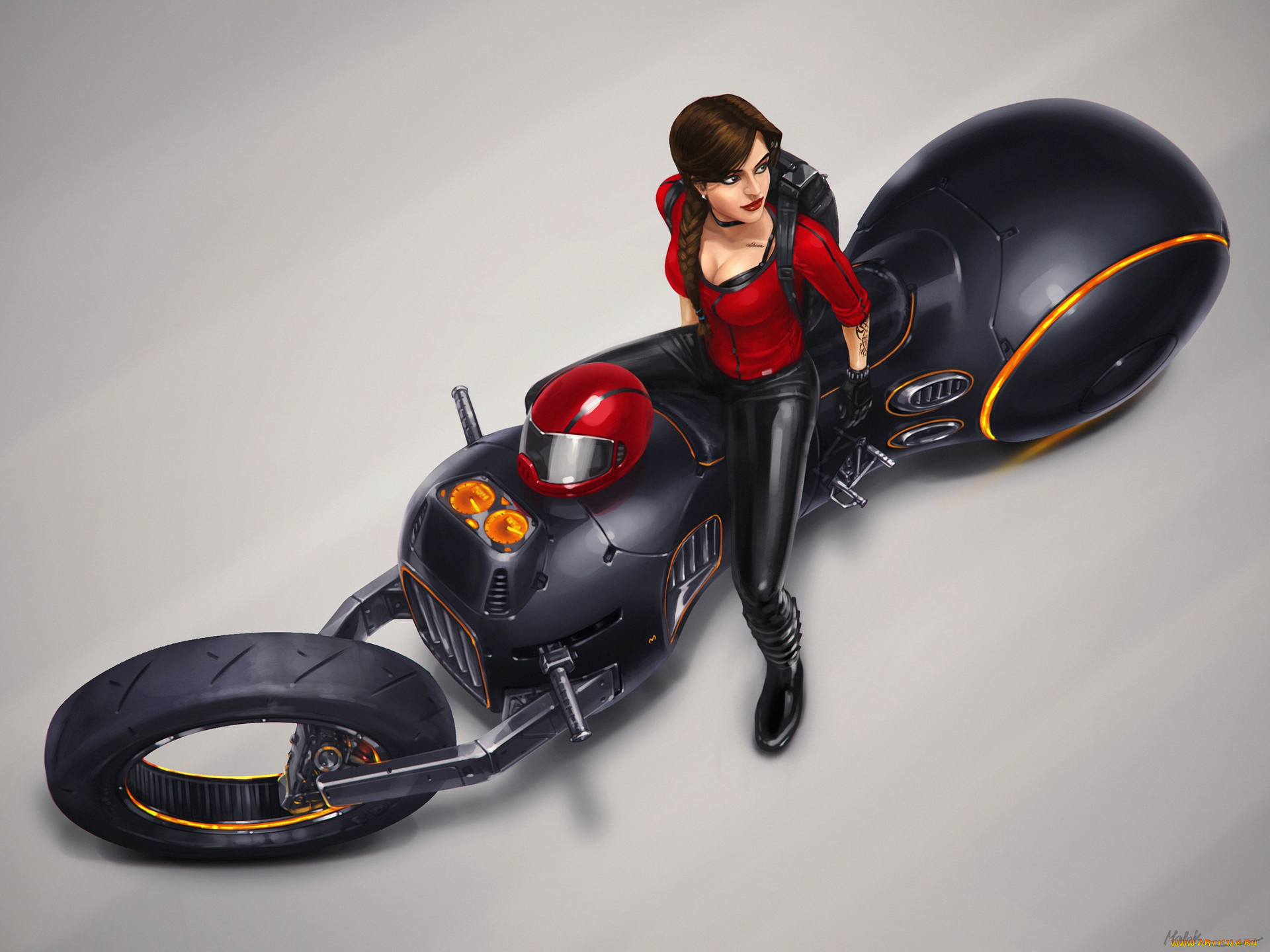 фэнтези, девушки, шлем, транспорт, art, sci-fi, взгляд, девушка, арт