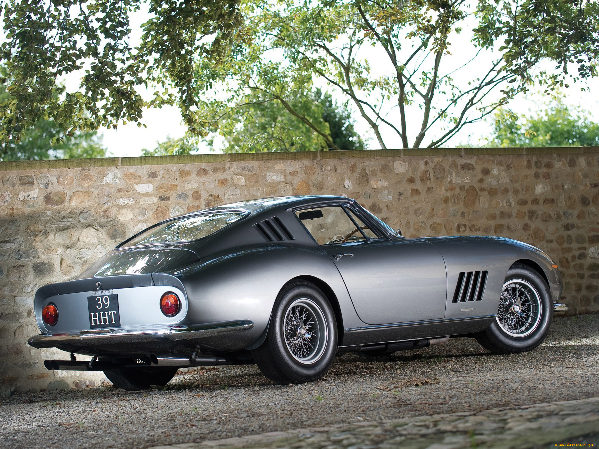 ferrari, 275, gtb6c, scaglietti, longnose, автомобили, ferrari, серебристый, феррари, деревья, стена