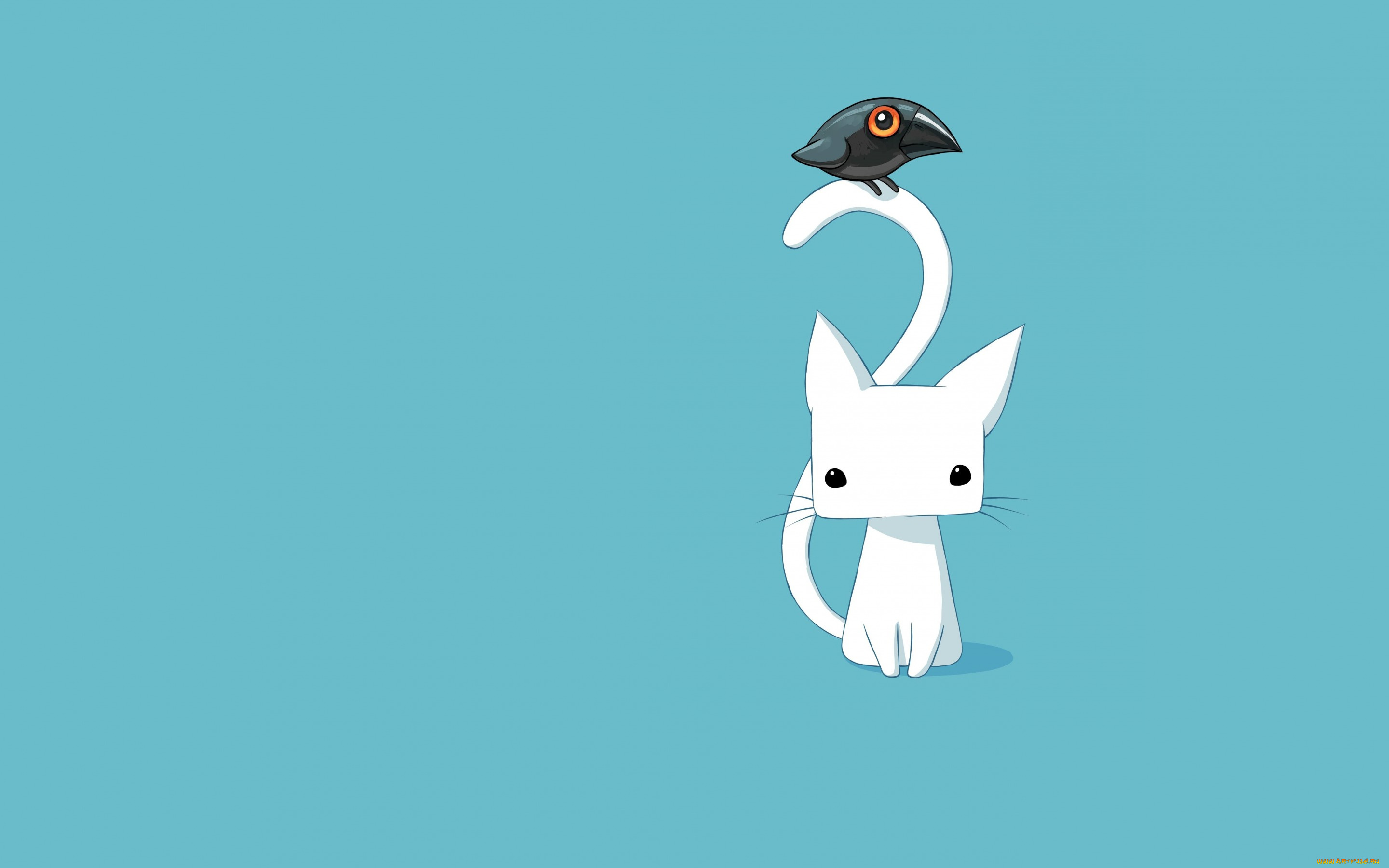 рисованное, минимализм, вектор, детская, кошка, арт, птичка