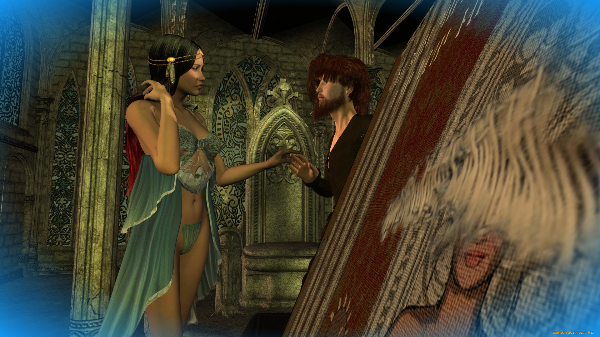 3д, графика, фантазия, , fantasy, девушка, взгляд, фон