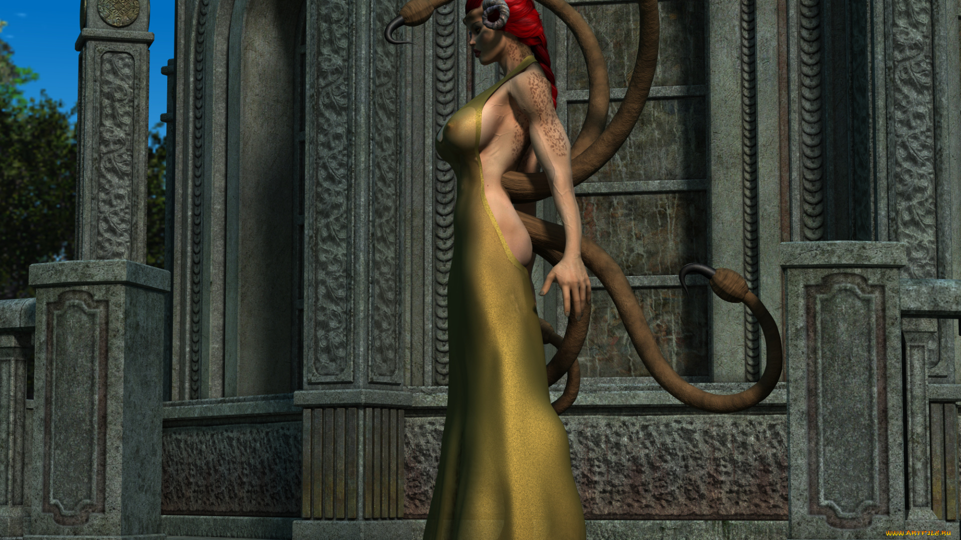 3д, графика, существа, , creatures, девушка, взгляд, фон