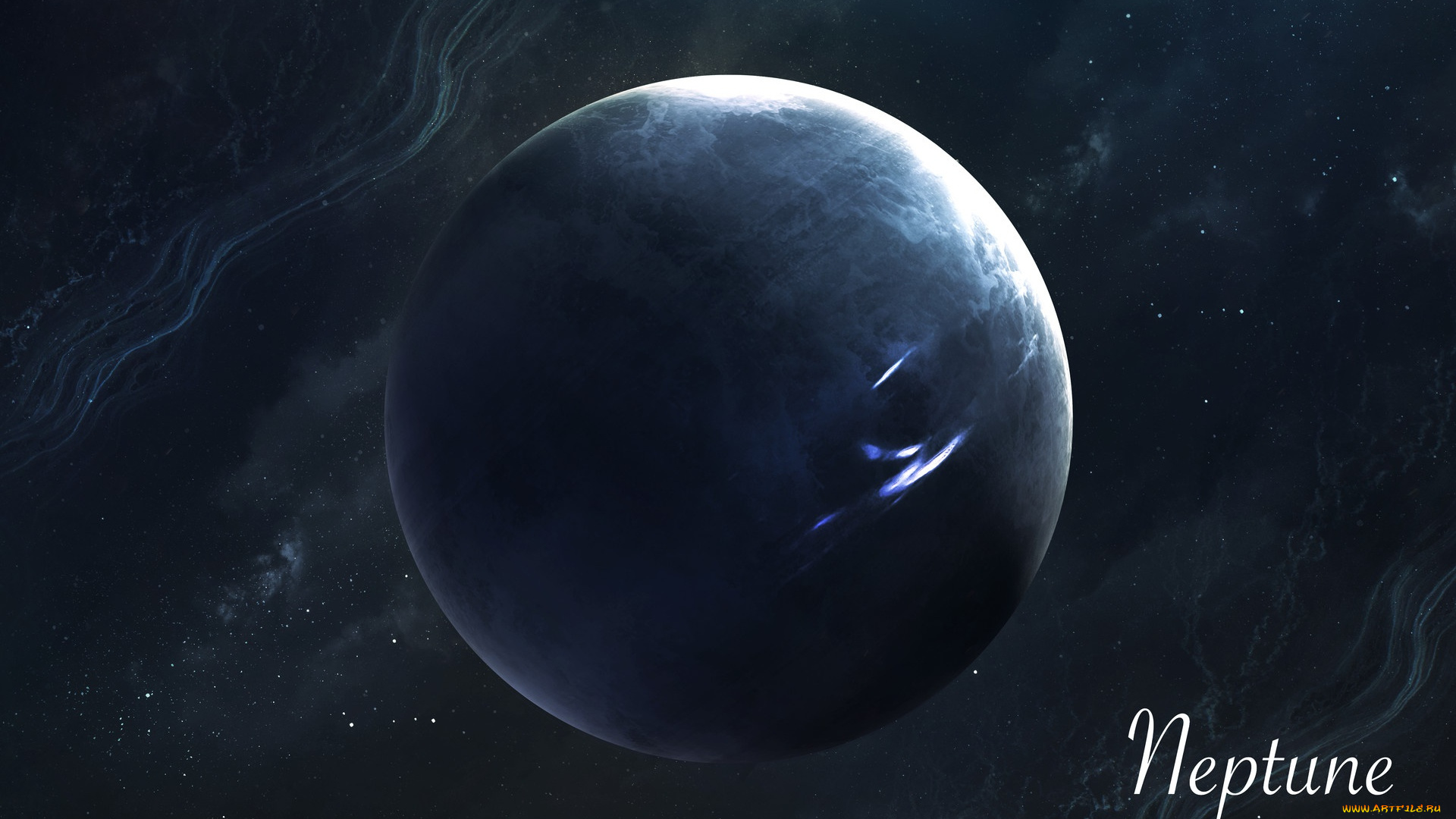 космос, нептун, stars, арт, планета, звезды