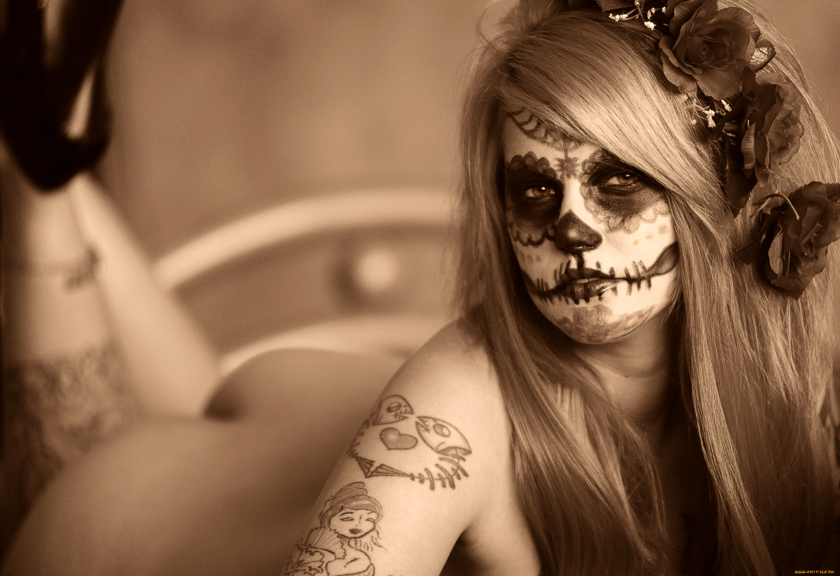 девушки, -unsort, , креатив, девушка, макияж, взгляд, фон