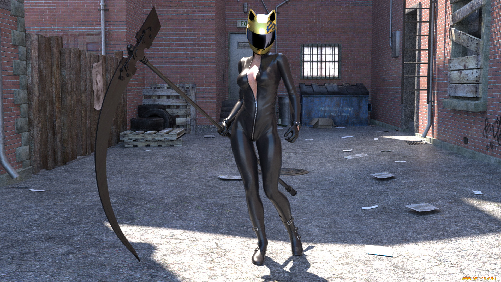 3д, графика, фантазия, , fantasy, девушка, фон, шлем, униформа, комьинезон, коса