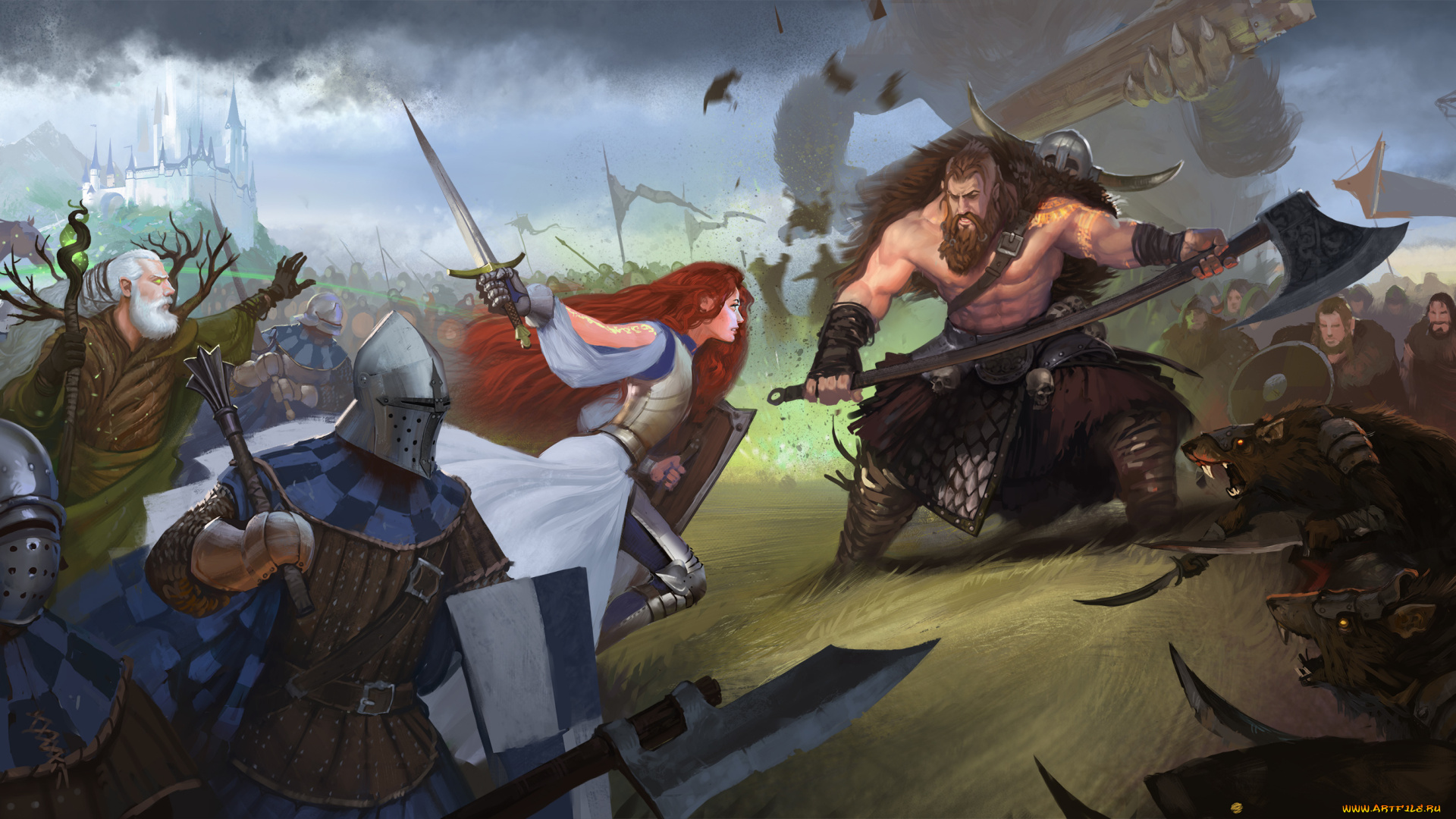 the, runelords, видео, игры, ---другое, девушка, мужчины, фон, бой, оружие