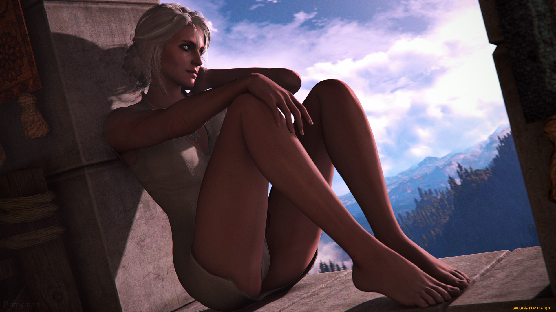 видео, игры, the, witcher, 3, , wild, hunt, девушка, фон, подоконник