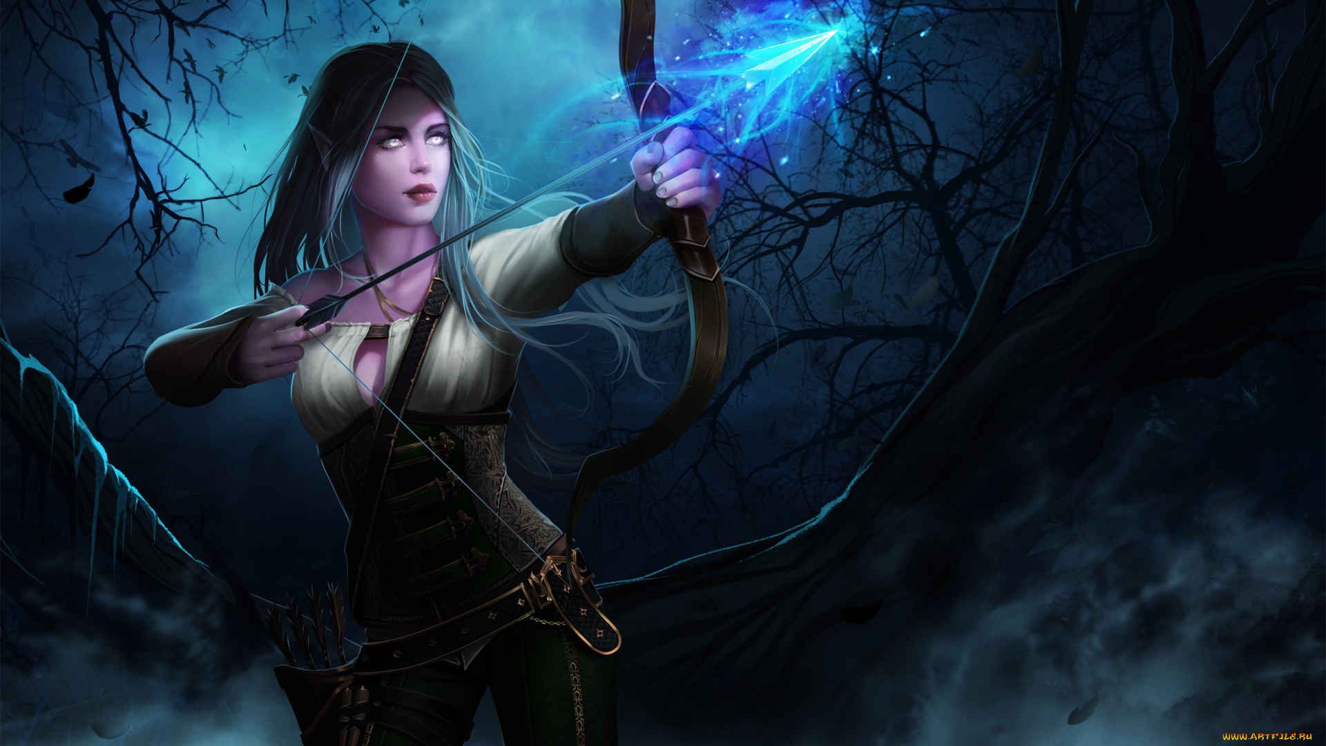 видео, игры, warcraft, iii, , , , девушка, фон, лук, стрела, униформа