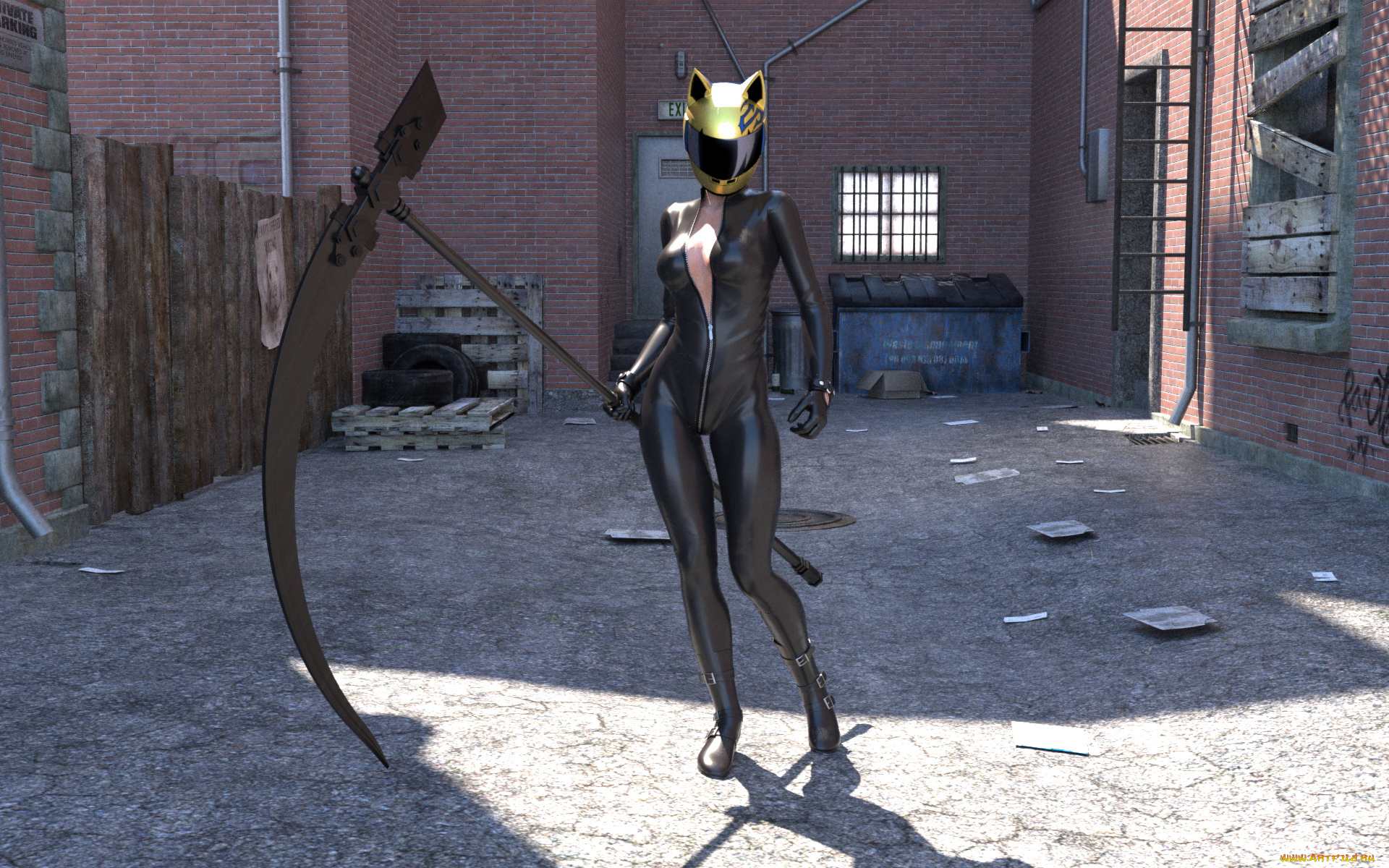 3д, графика, фантазия, , fantasy, девушка, фон, шлем, униформа, комьинезон, коса