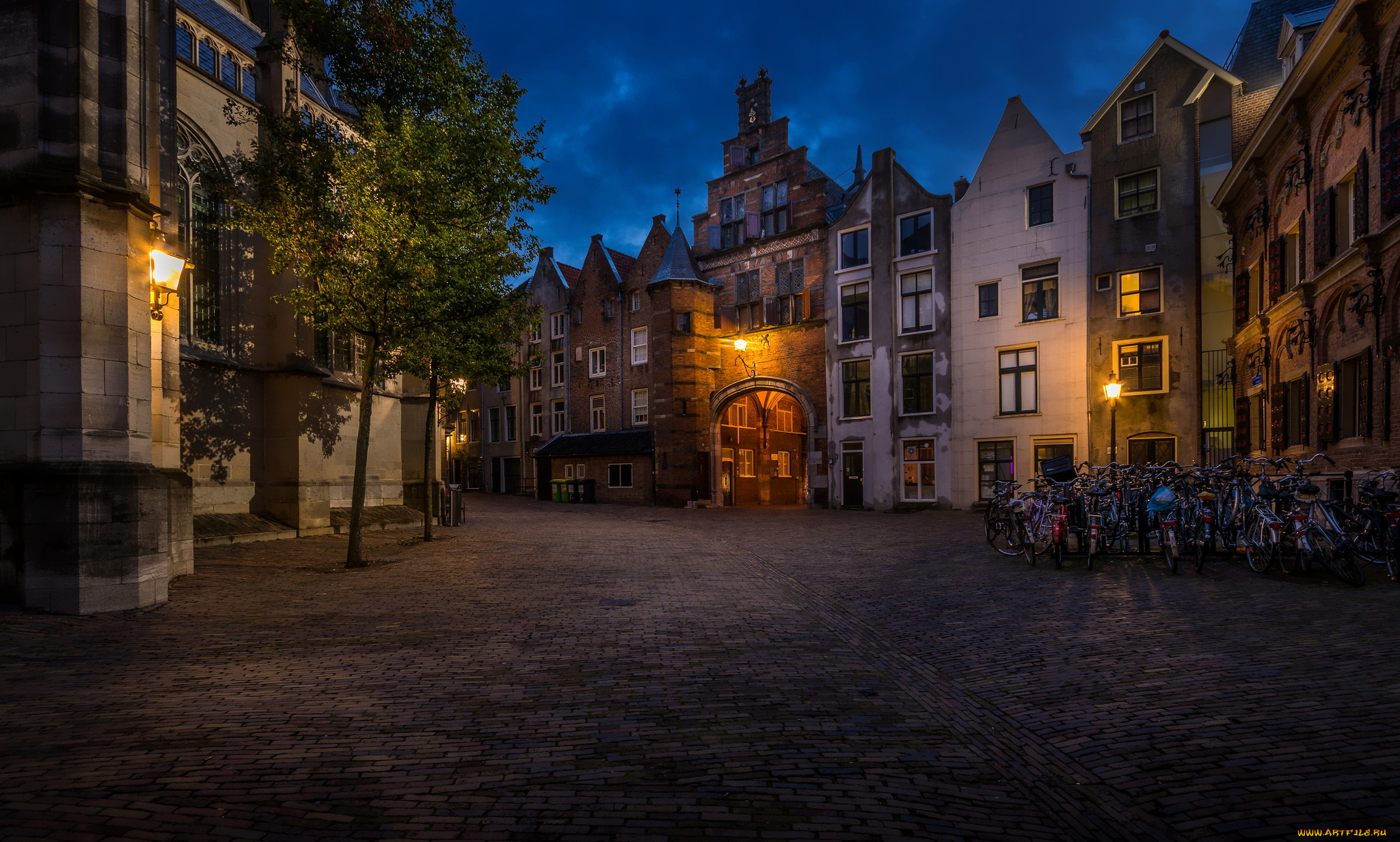 города, -, огни, ночного, города, улица, дома, вечер