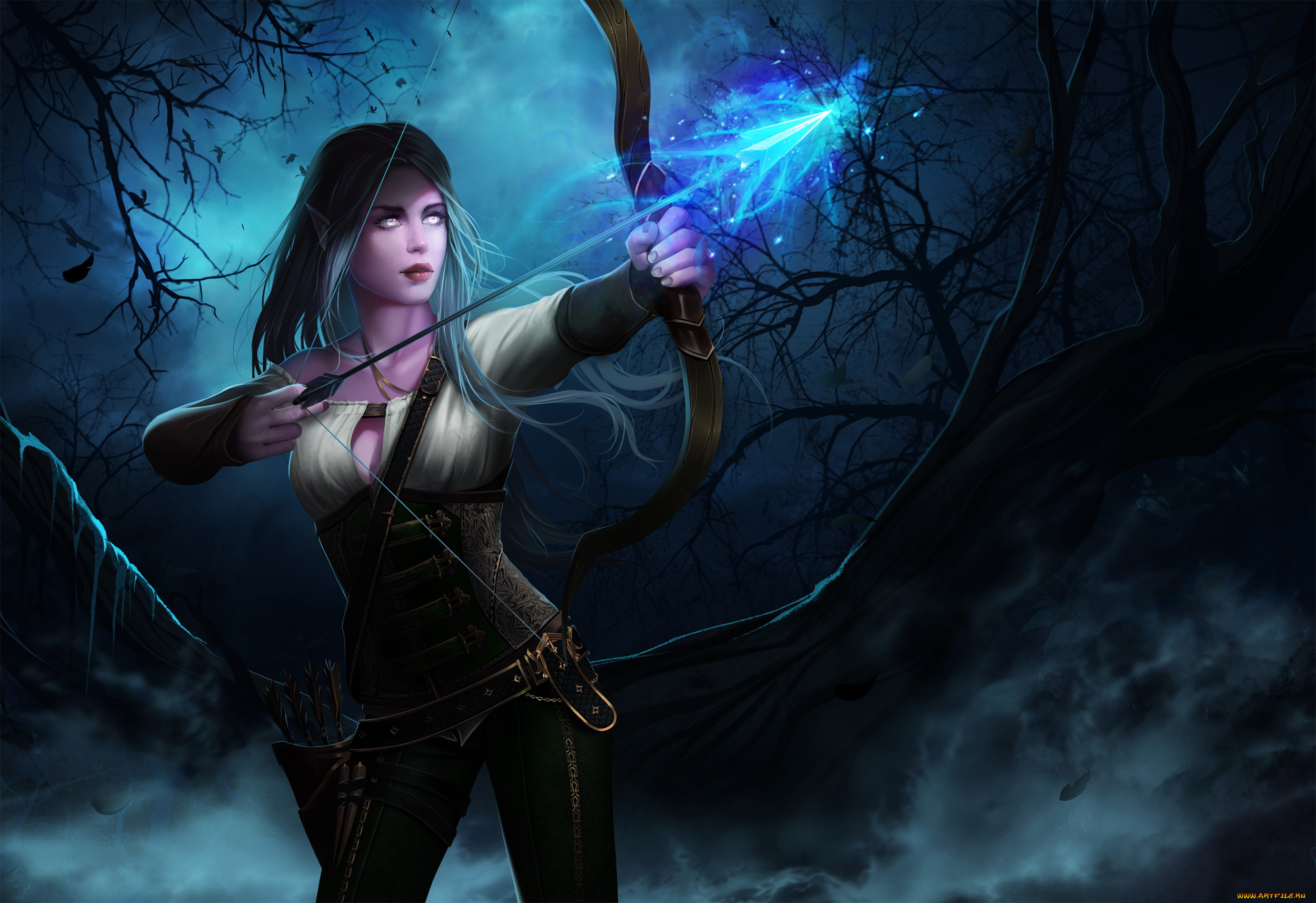 видео, игры, warcraft, iii, , , , девушка, фон, лук, стрела, униформа