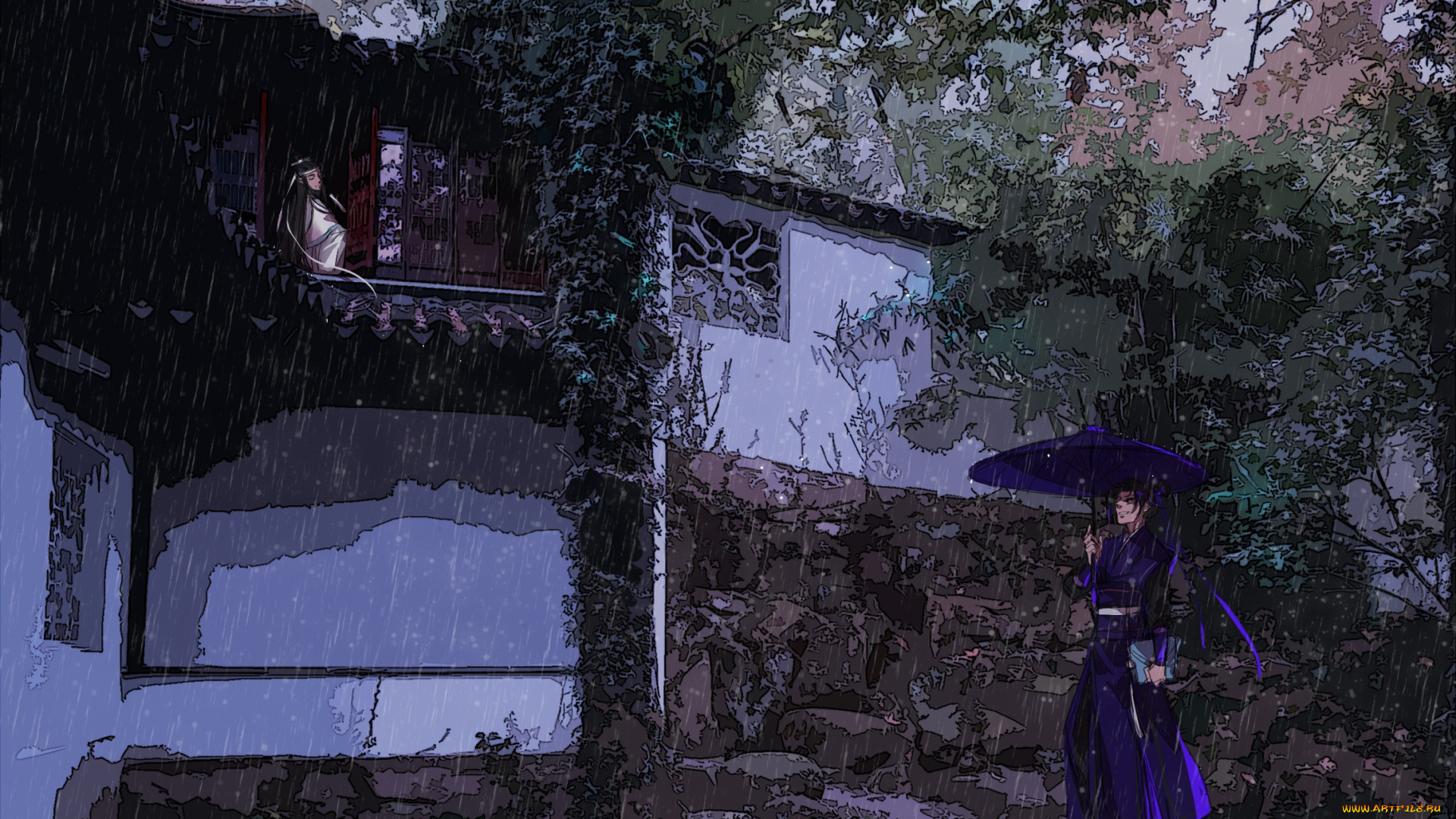 аниме, mo, dao, zu, shi, лань, сичень, цэян, чэн, дождь, дом, зонт