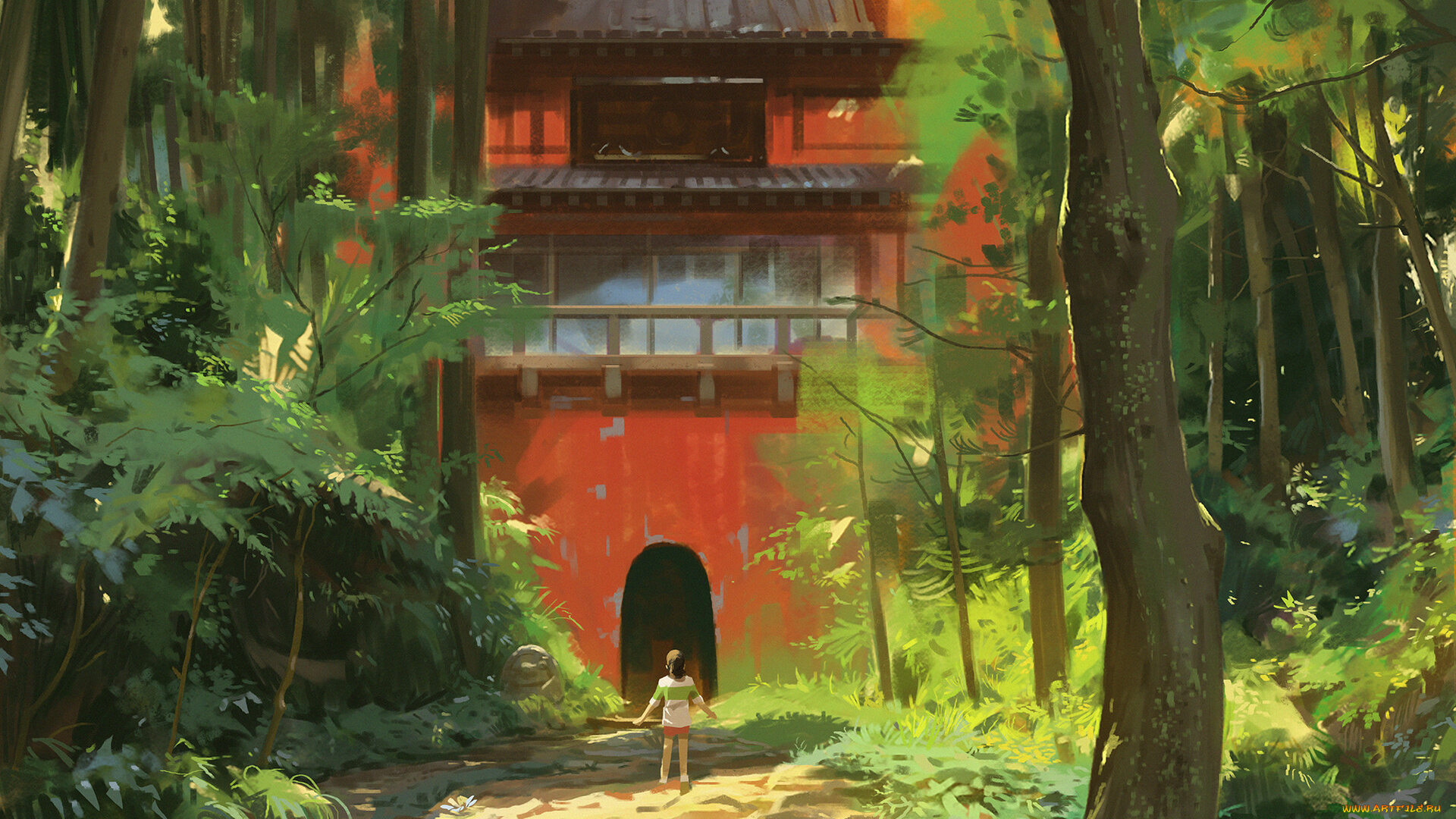 аниме, spirited, away, девочка, лес, дом