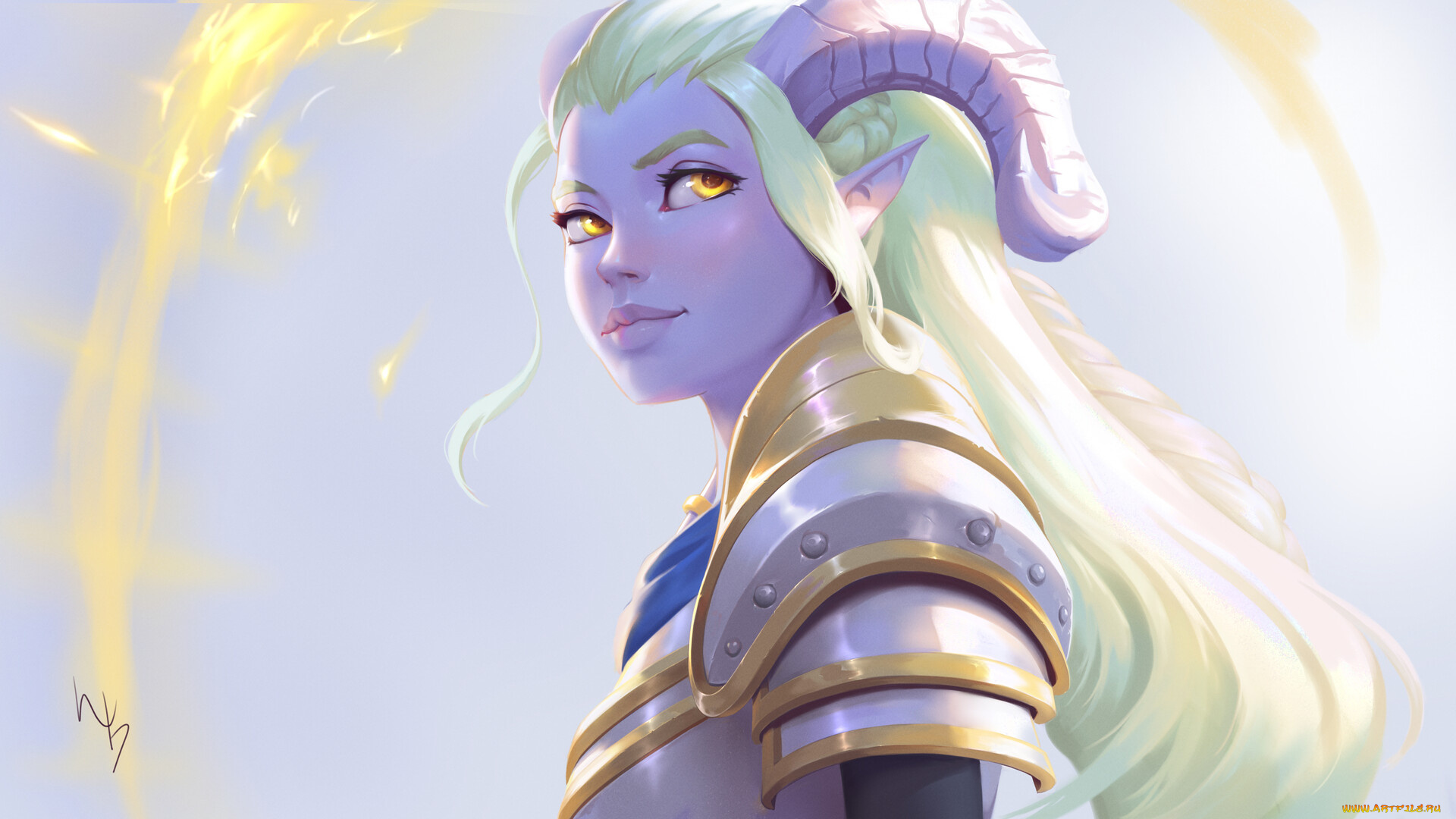 видео, игры, world, of, warcraft, девушка, рога, доспехи