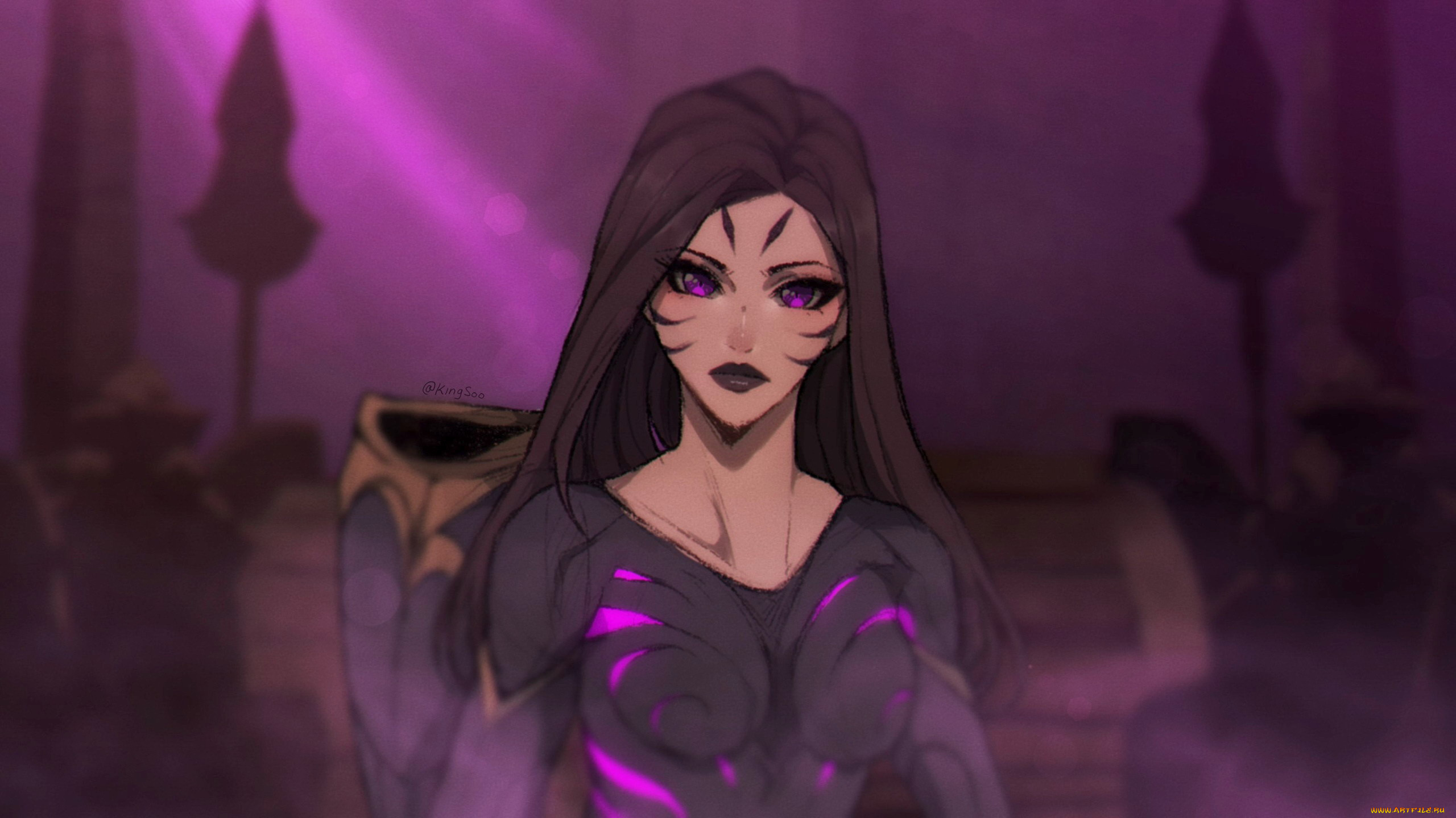 видео, игры, league, of, legends, kaisa, девушка, туман