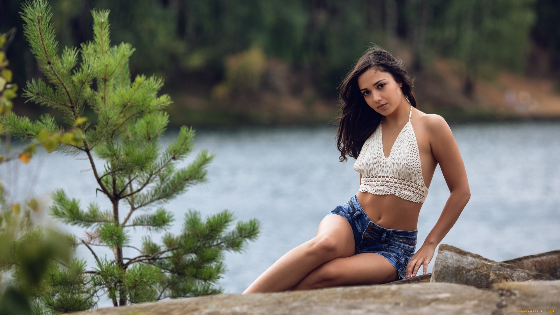 девушки, -, брюнетки, , шатенки, шатенка, топ, шорты, берег, река